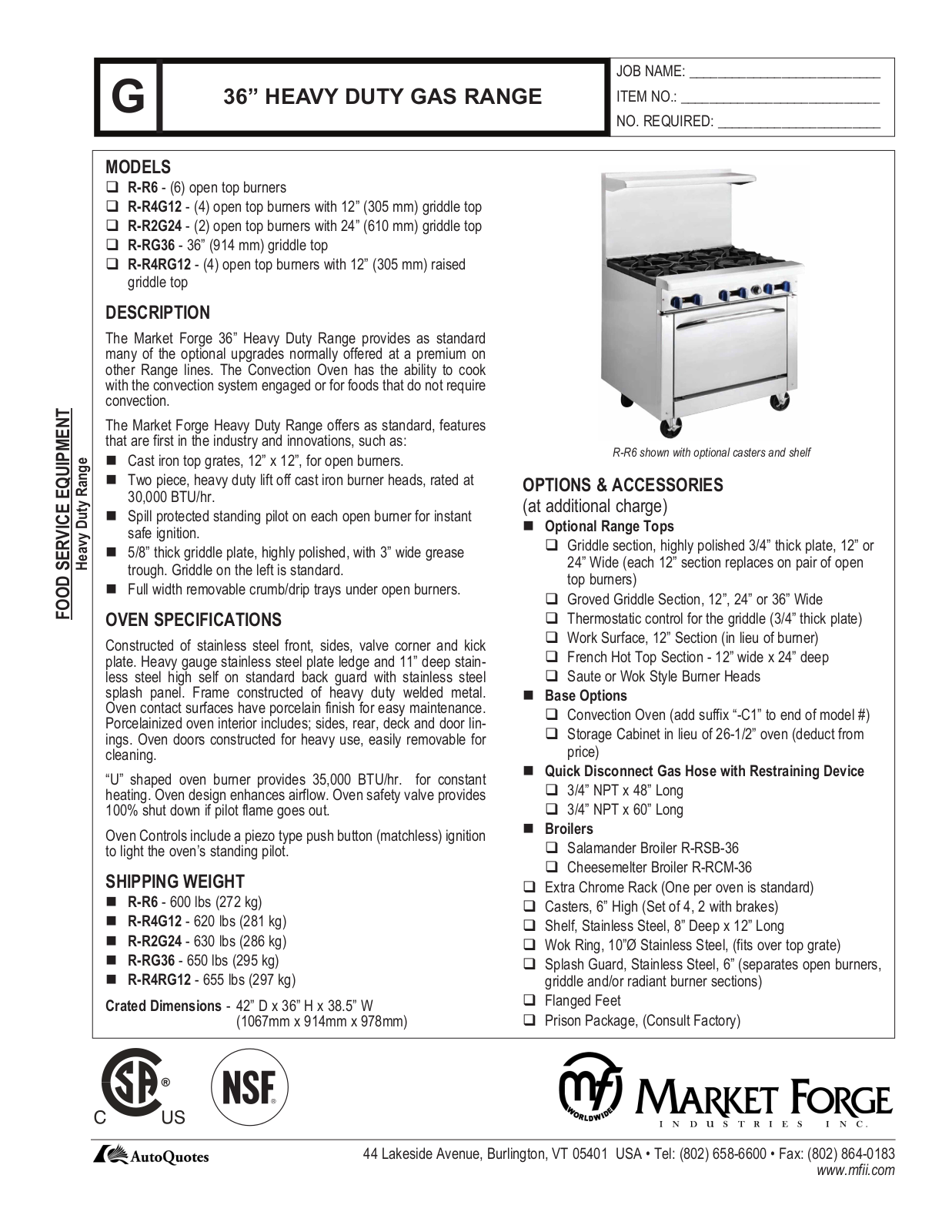 Market Forge R-R4G-12 User Manual