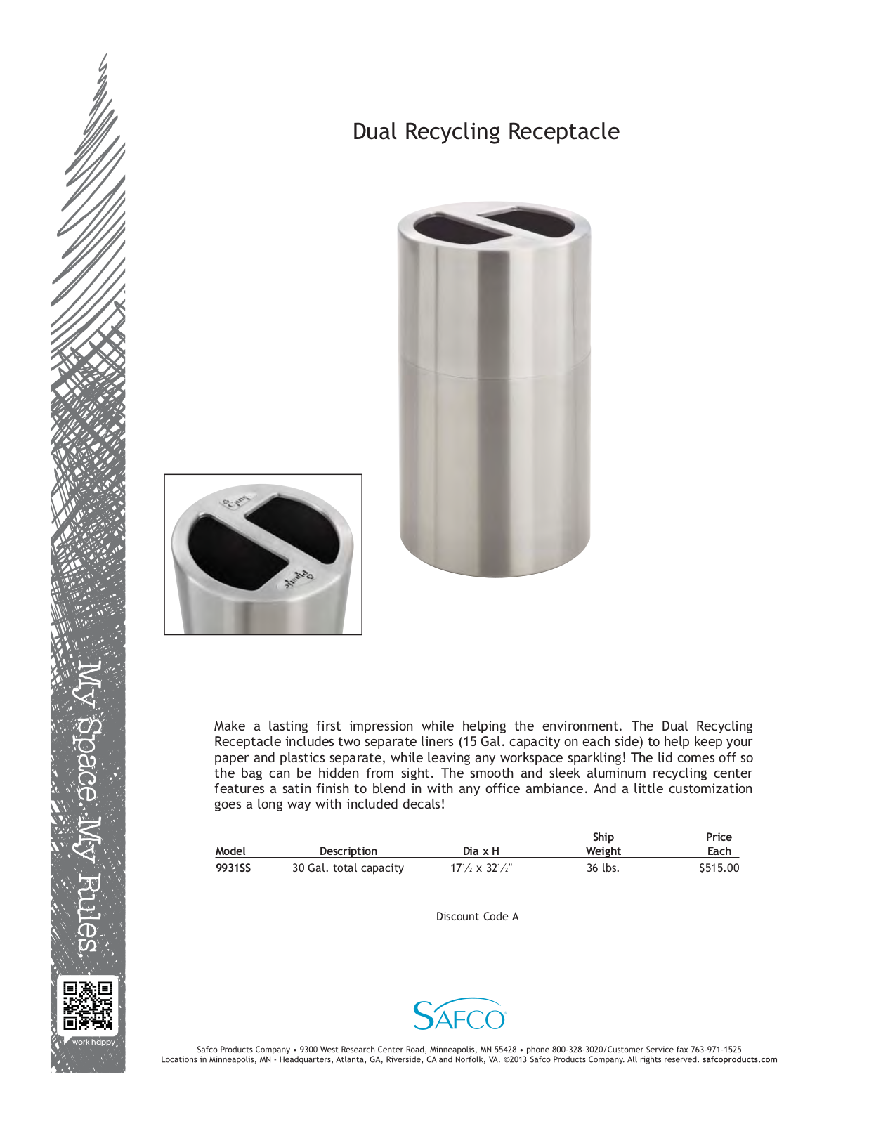 Safco 9931SS User Manual