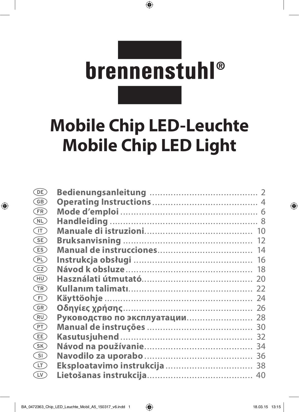 Brennenstuhl Mobile Chip LED Light Operating Instructions