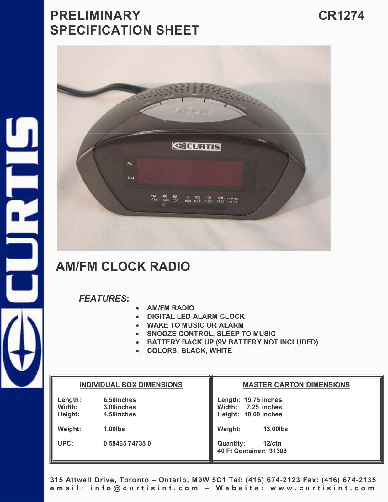 Curtis cr1274 User Manual