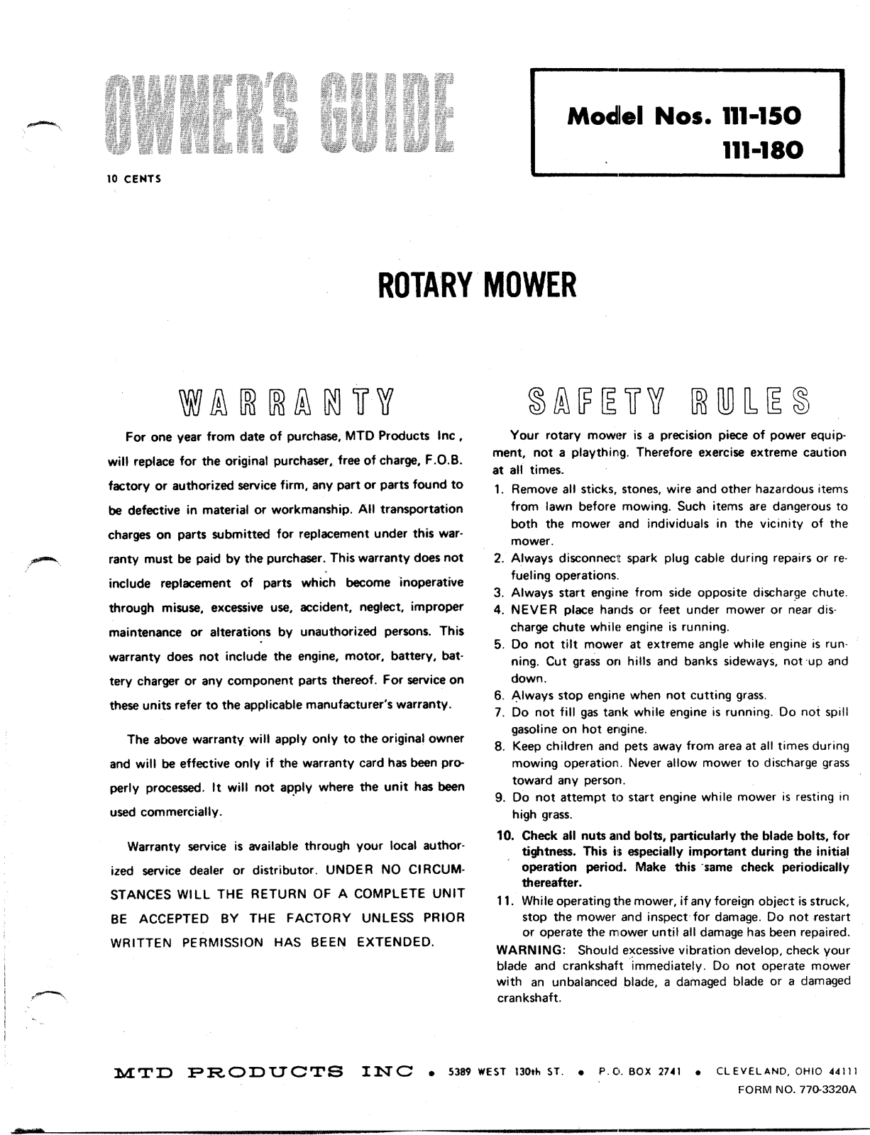 MTD 111-180 User Manual