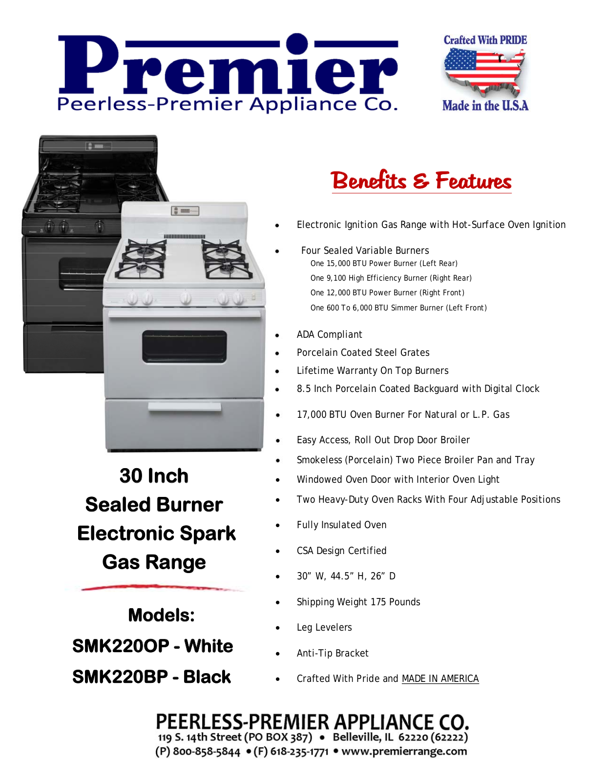 Premier SMK220BP Specsheet - ManualMachine.com