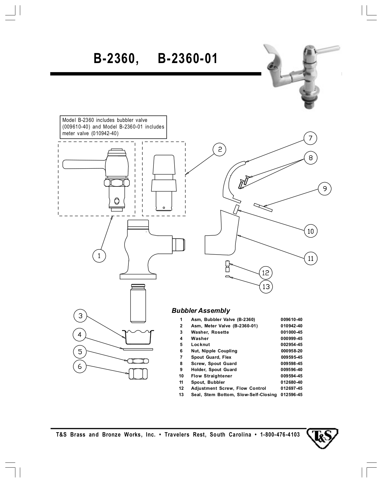 T & S Brass & Bronze Works B-2360 Part Manual