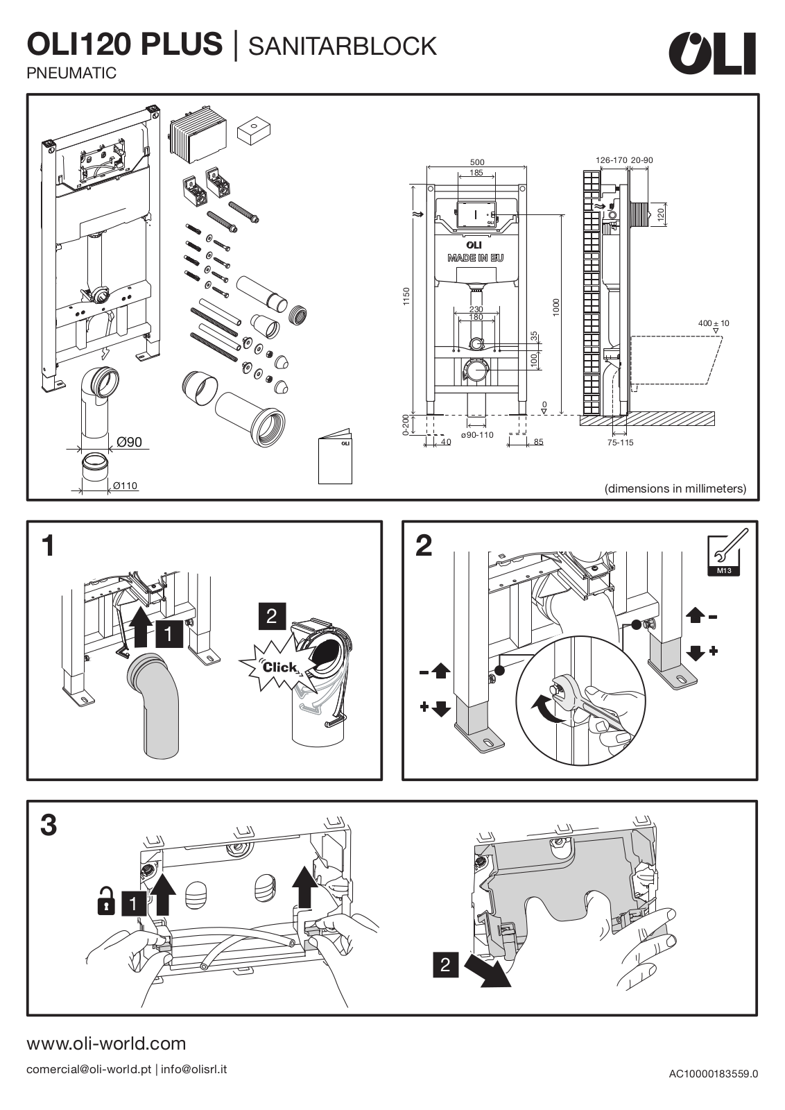 OLI 120 PLUS | SANITARBLOCK PNEUMATIC Installation guide