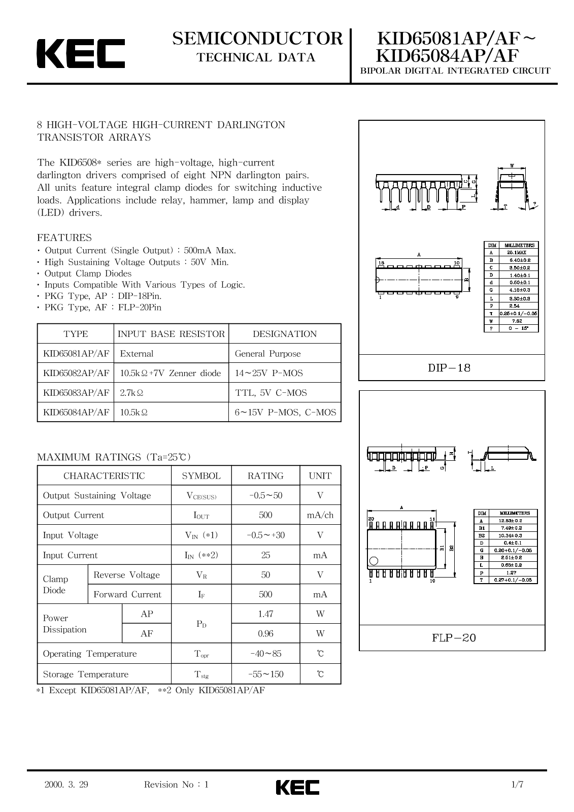 KEC KID65084AP, KID65084AF, KID65083AP, KID65083AF Datasheet