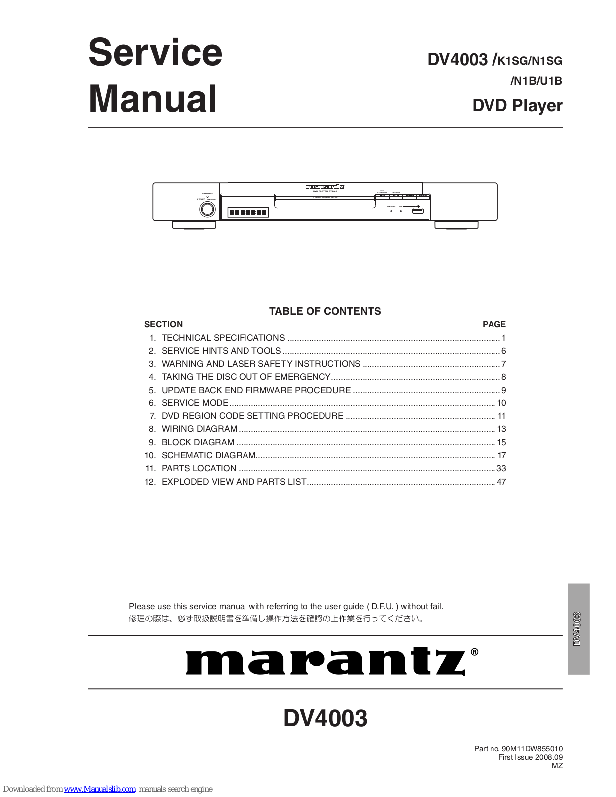 Marantz DV4003, K1SG, N1B, U1B, N1SG Service Manual - ManualMachine.com