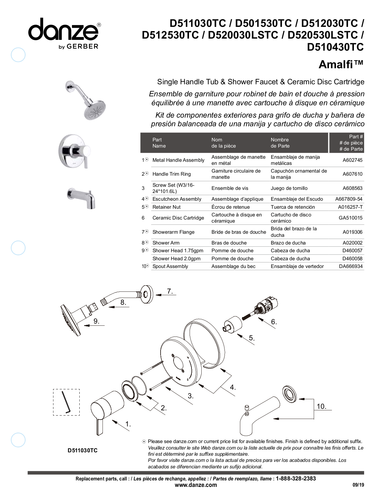 Gerber D512530TC, D512530BSTC, D512530BNTC Part List