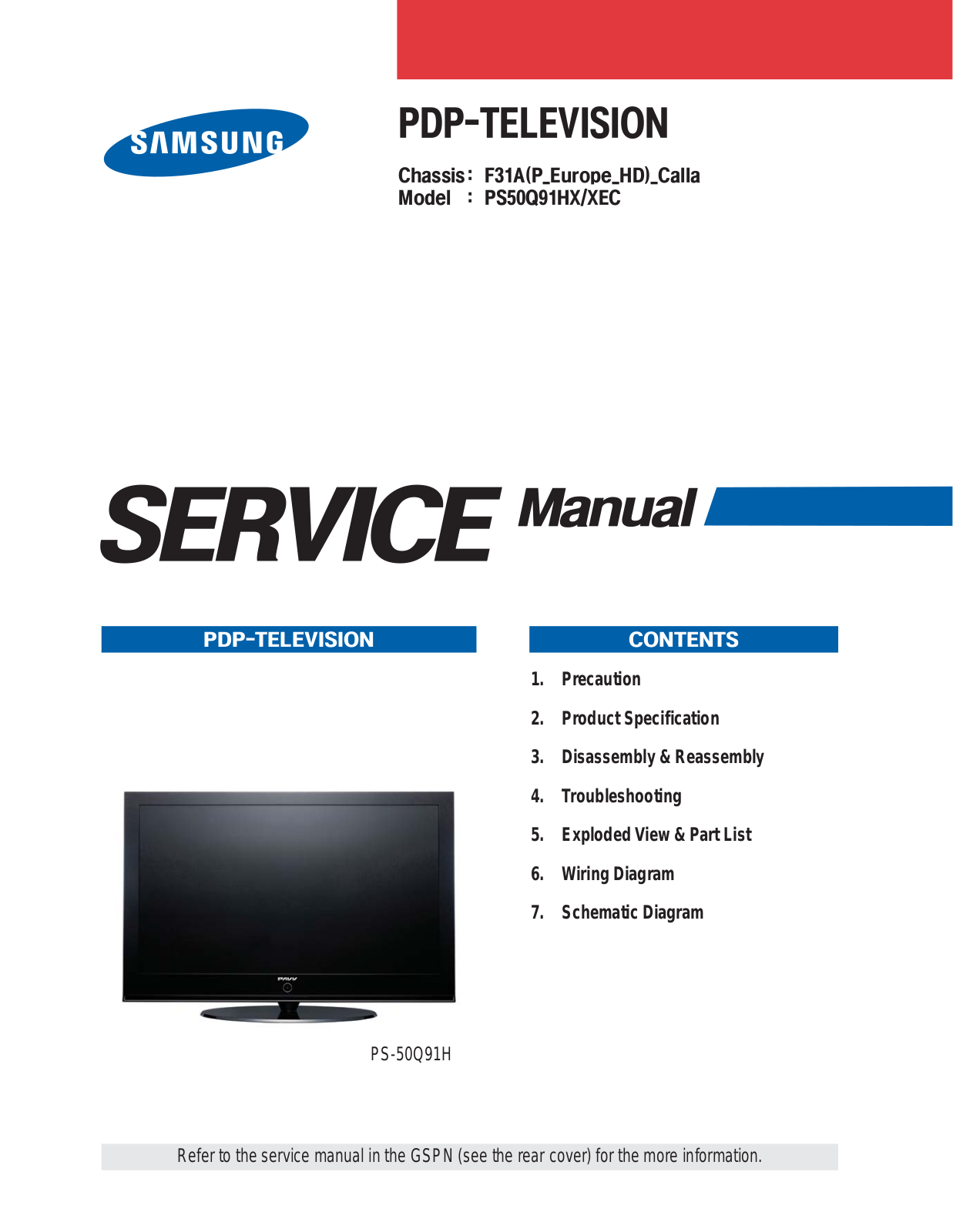 Samsung F31A, PS50Q91XEC, PS50Q91HX Service Manual
