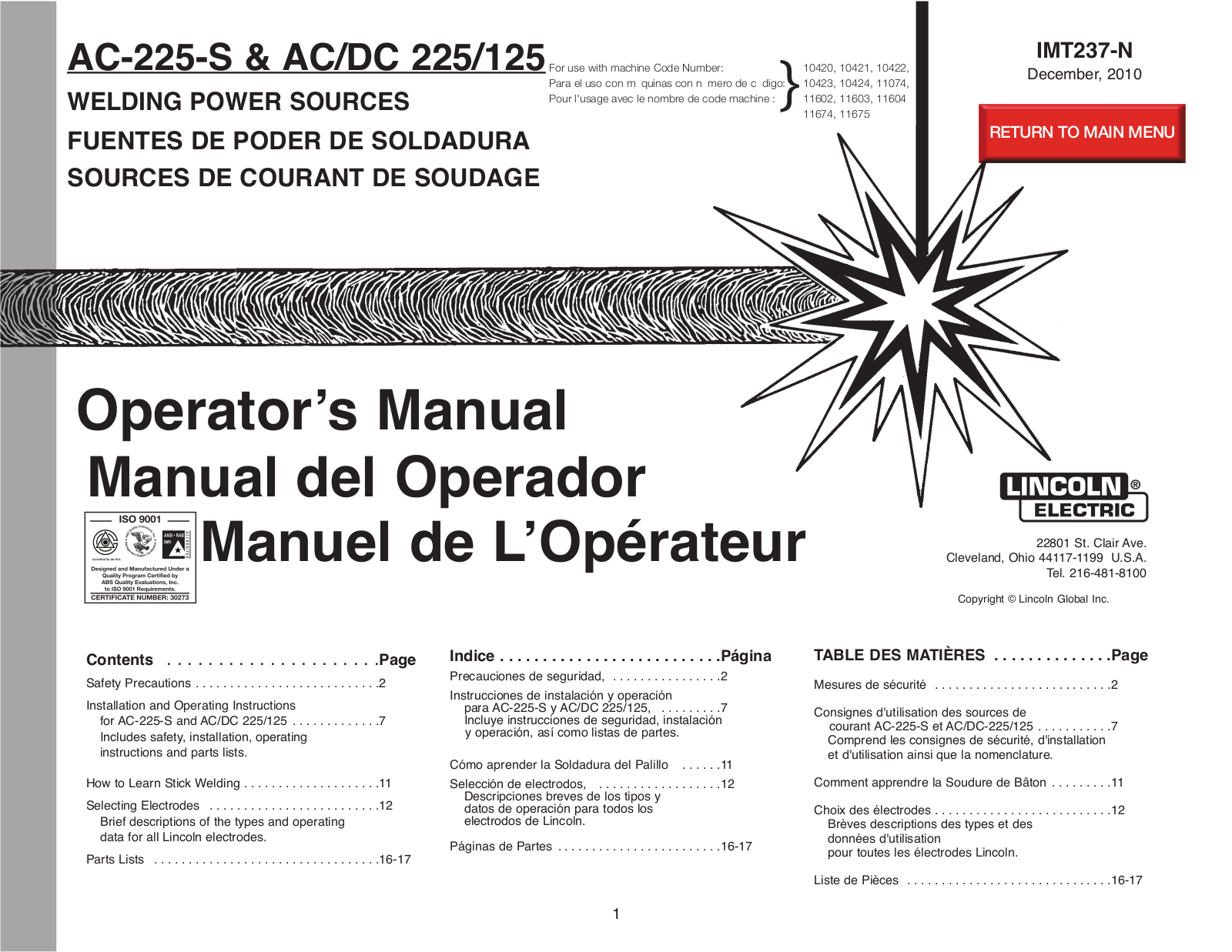 Lincoln Electric AC-225-S User Manual