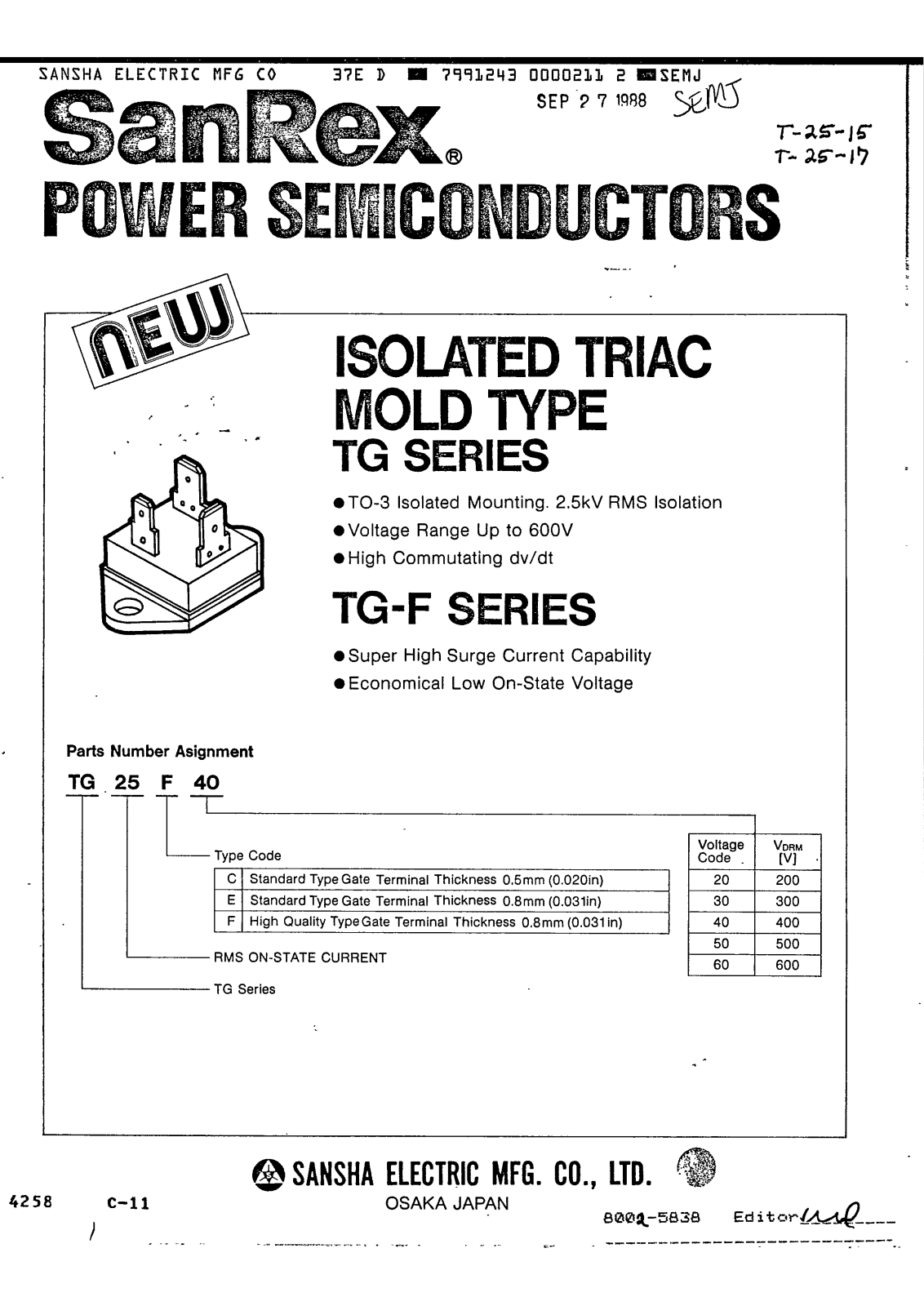 SanRex TG35C50, TG35C40, TG35C30, TG35C20, TG25F50 Datasheet