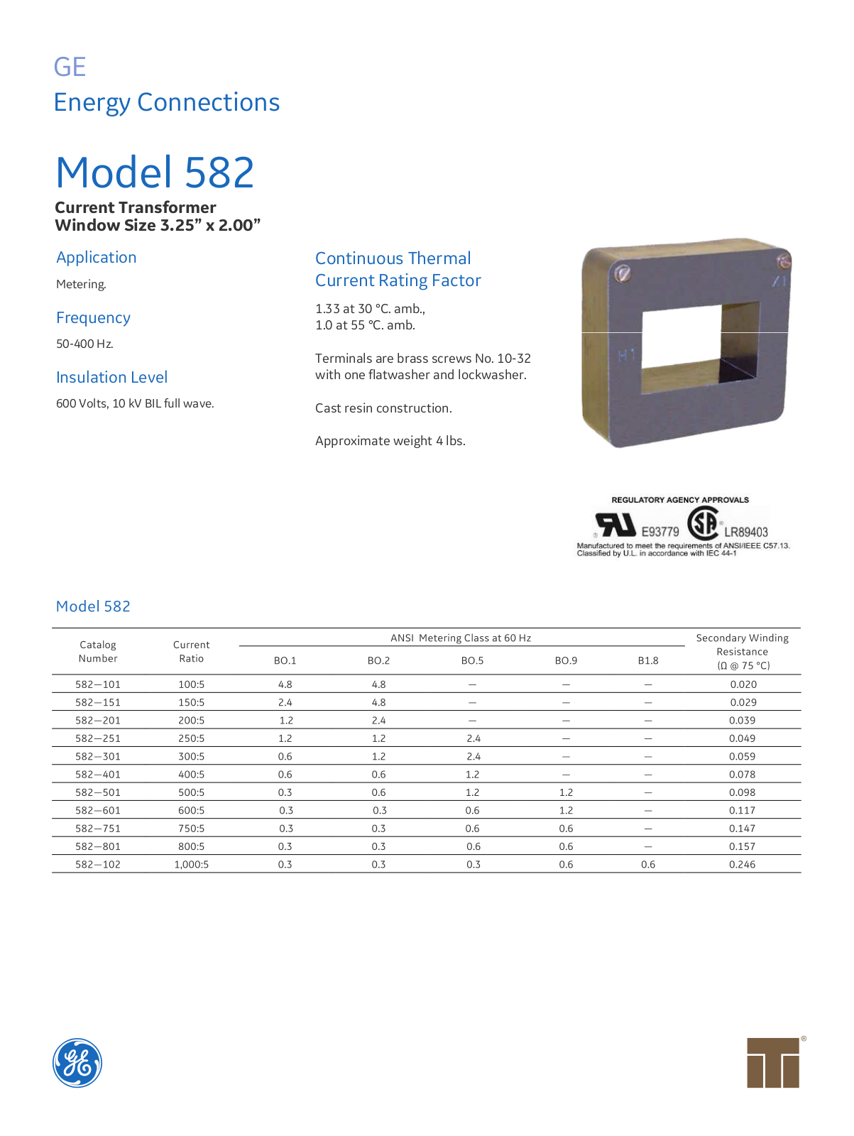 Instrument Transformer, Div of GE 582 Data Sheet