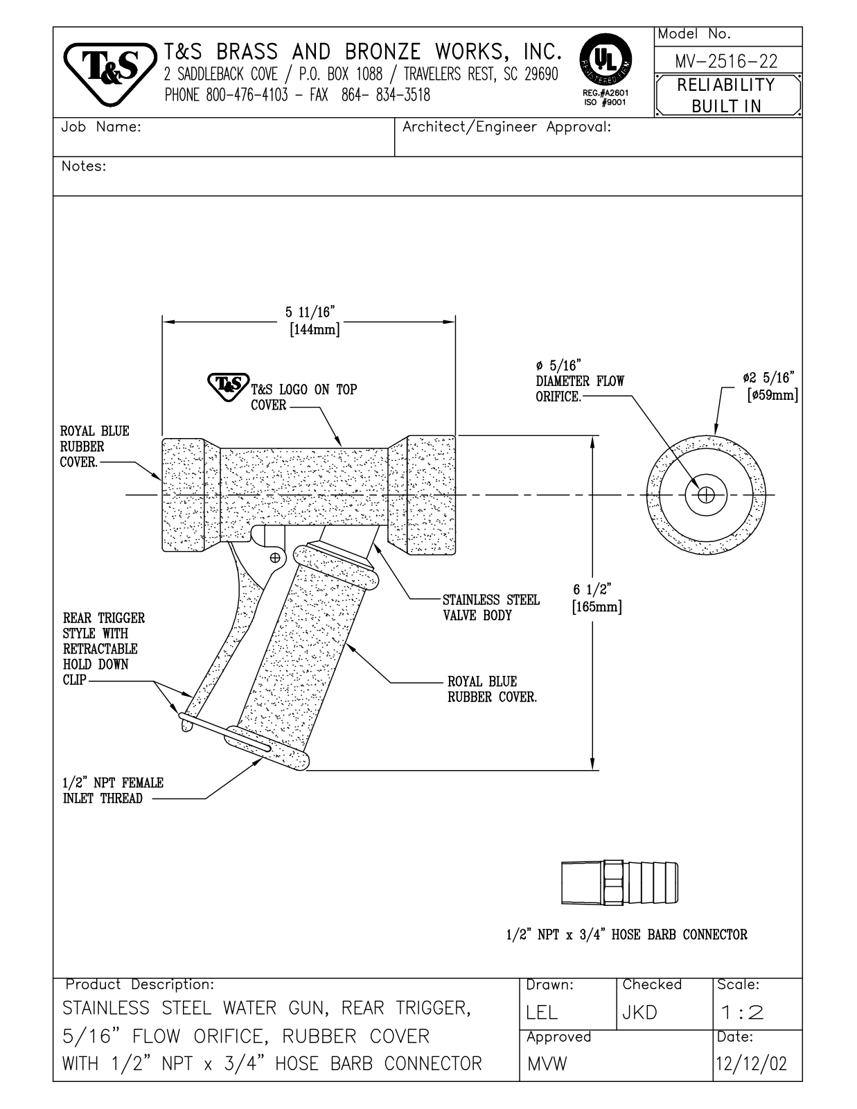 T & S Brass & Bronze Works MV-2516-22 General Manual