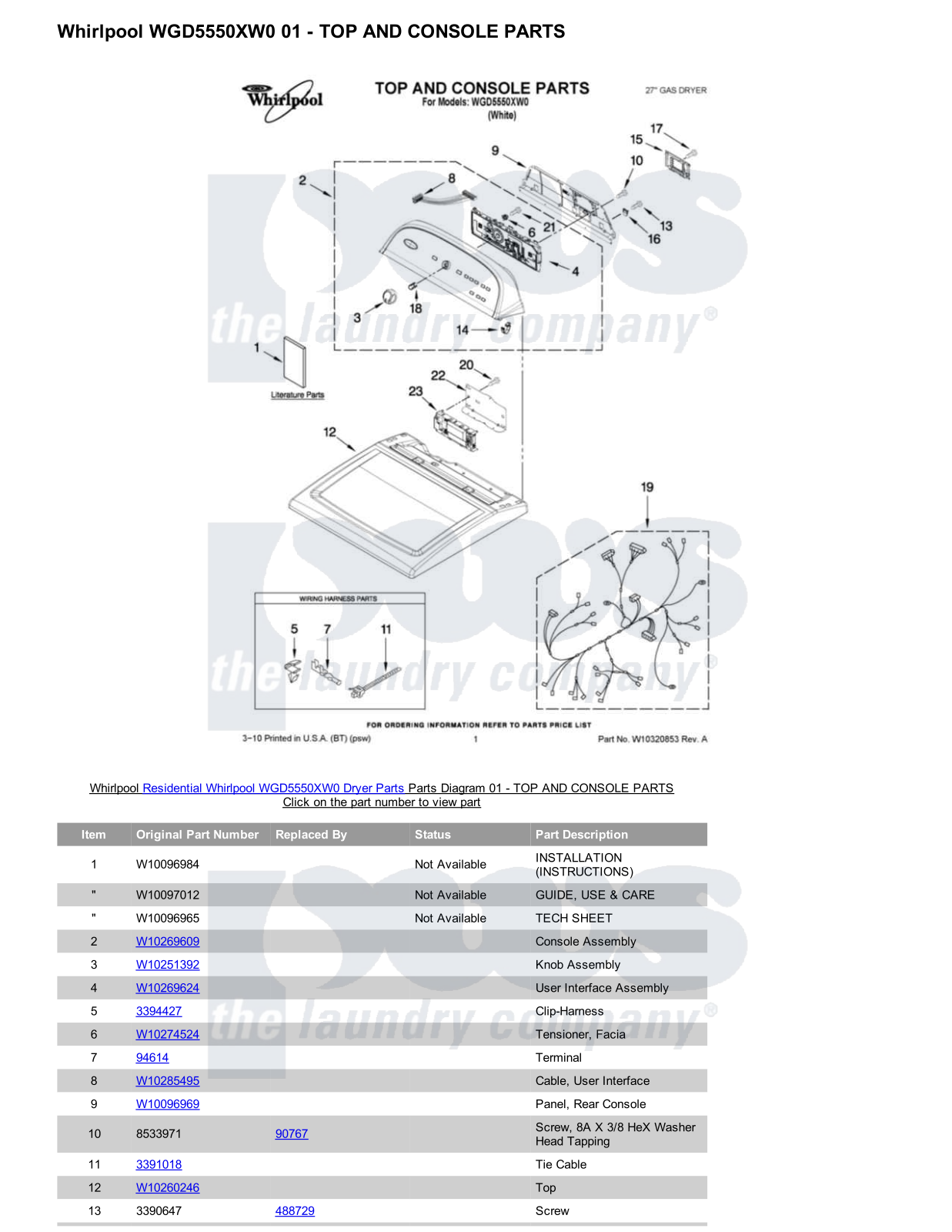 Whirlpool WGD5550XW0 Parts Diagram