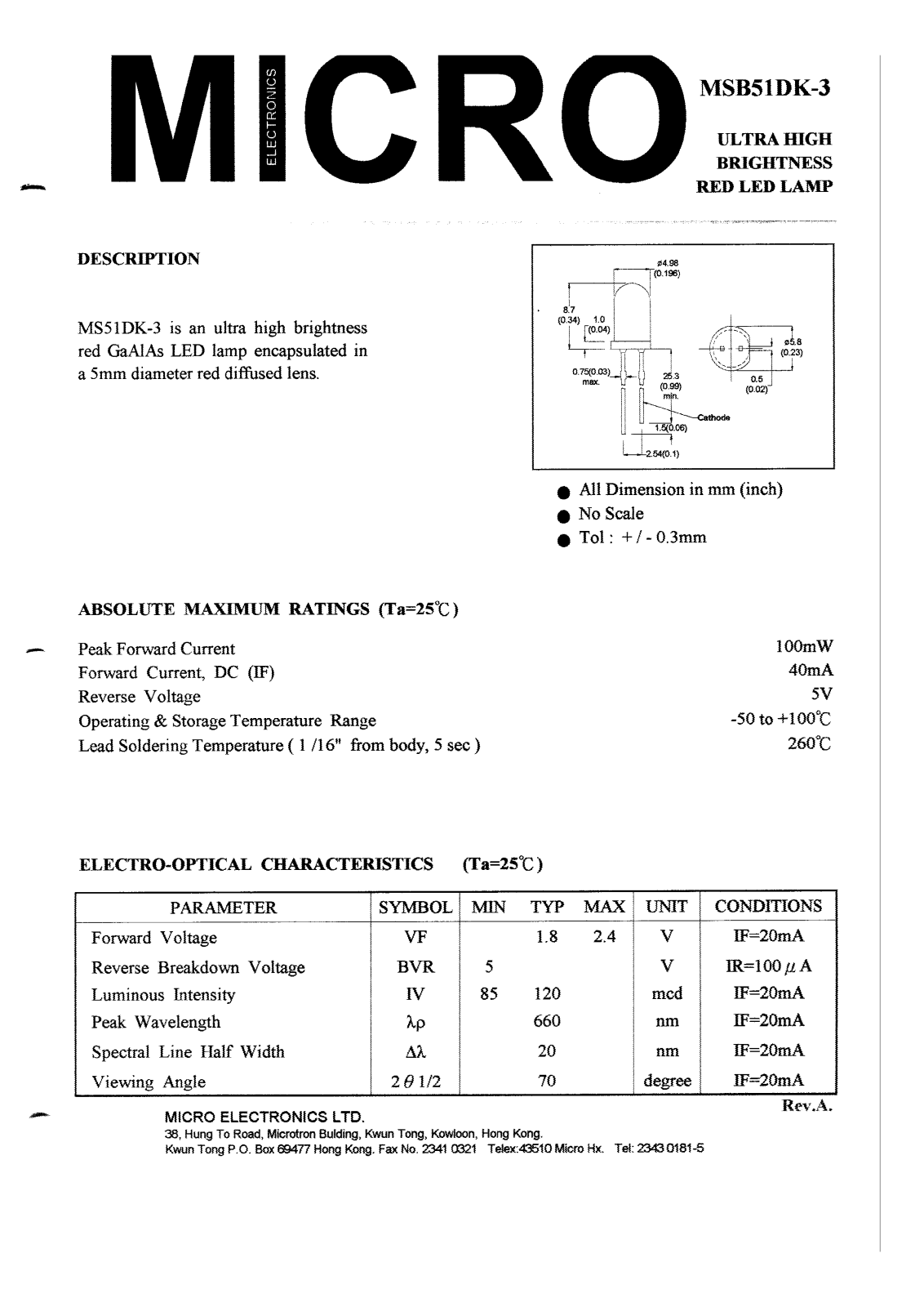 MICRO MSB51DK-3 Datasheet