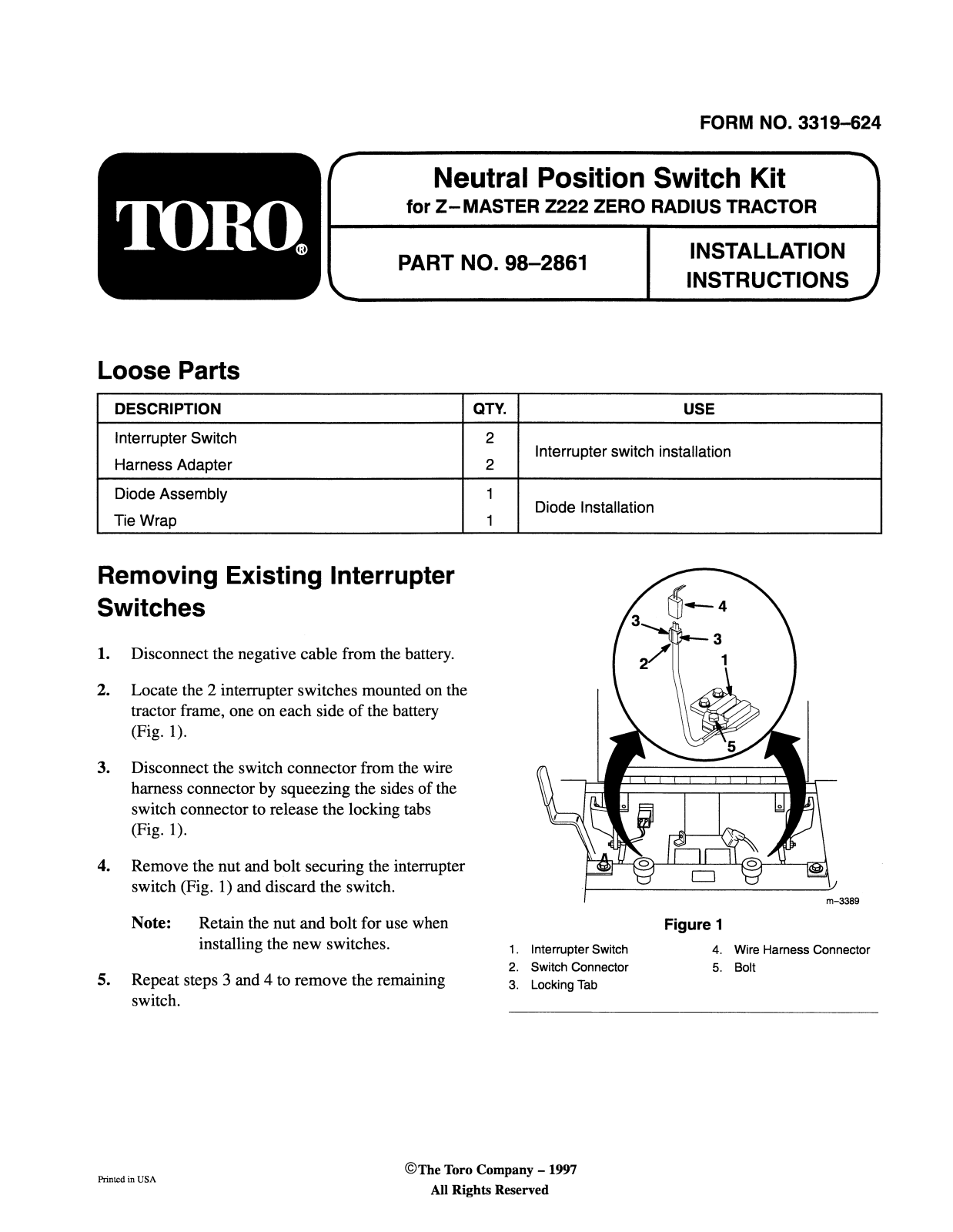 Toro 98-2861 Installation Instructions