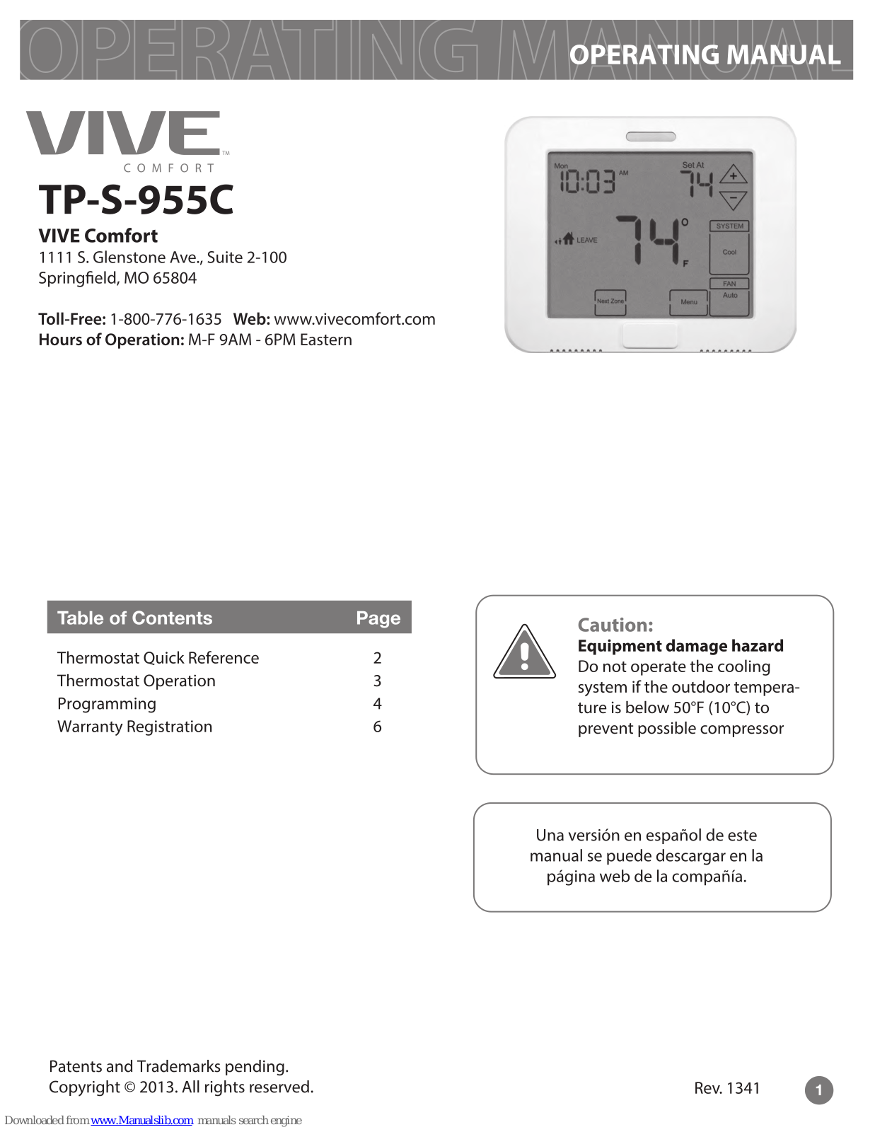 Vive Comfort TP-S-955C Operating Manual