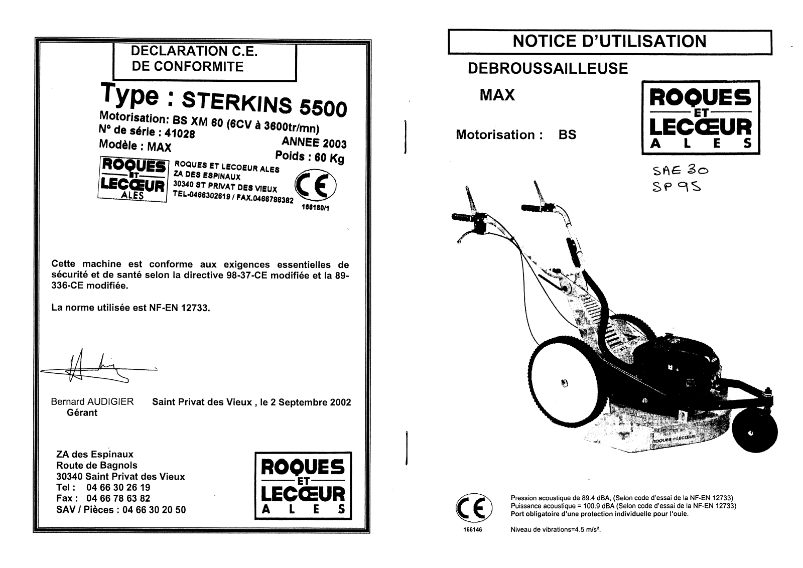 ROQUES ET LECOEUR STERKINS 5500 User Manual