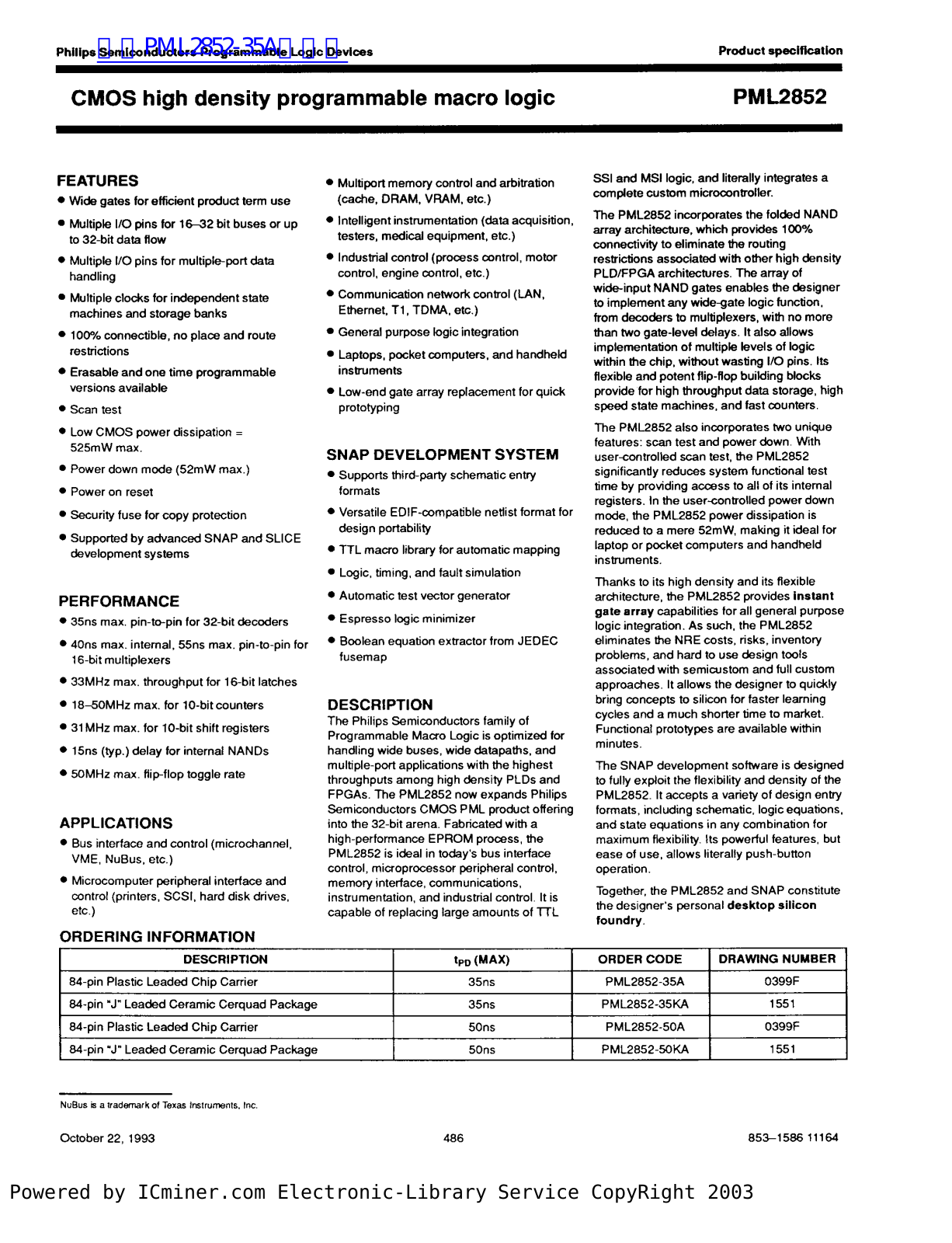 Philips PML2852 Technical data