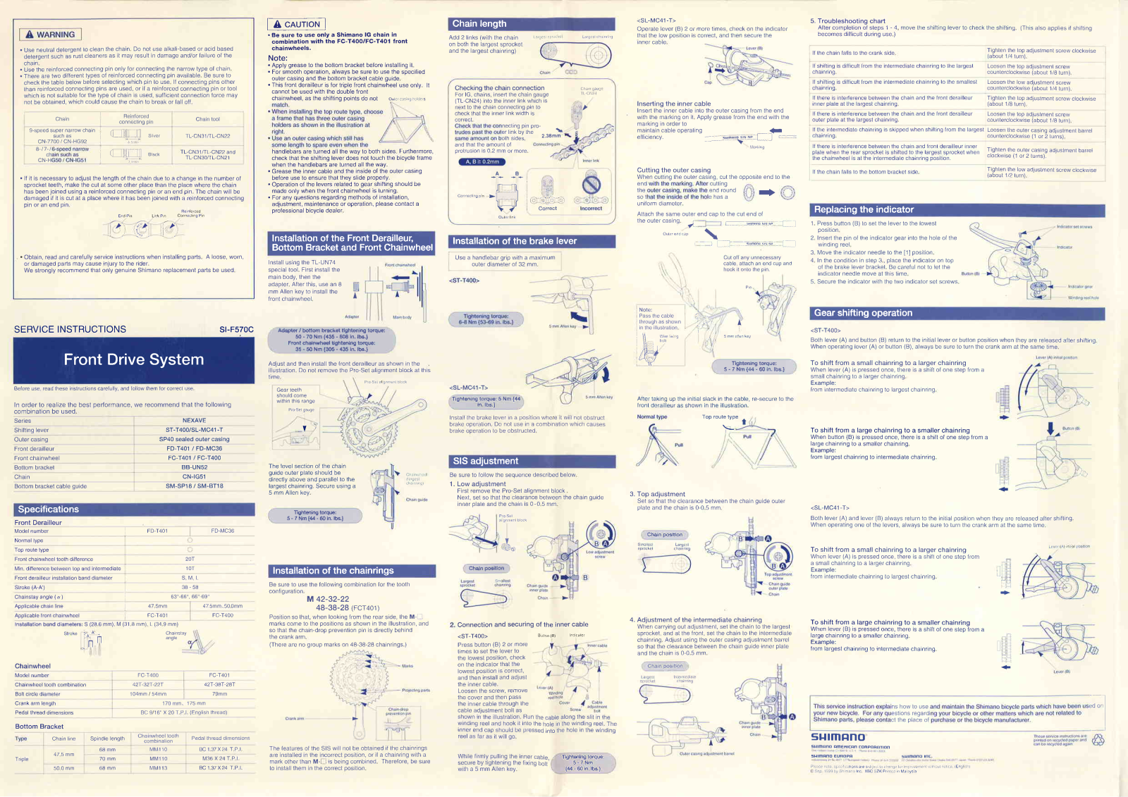 Shimano FC-T400, FC-T401, FD-MC36, FD-T401, SL-MC41 Service Instructions - ManualMachine.com
