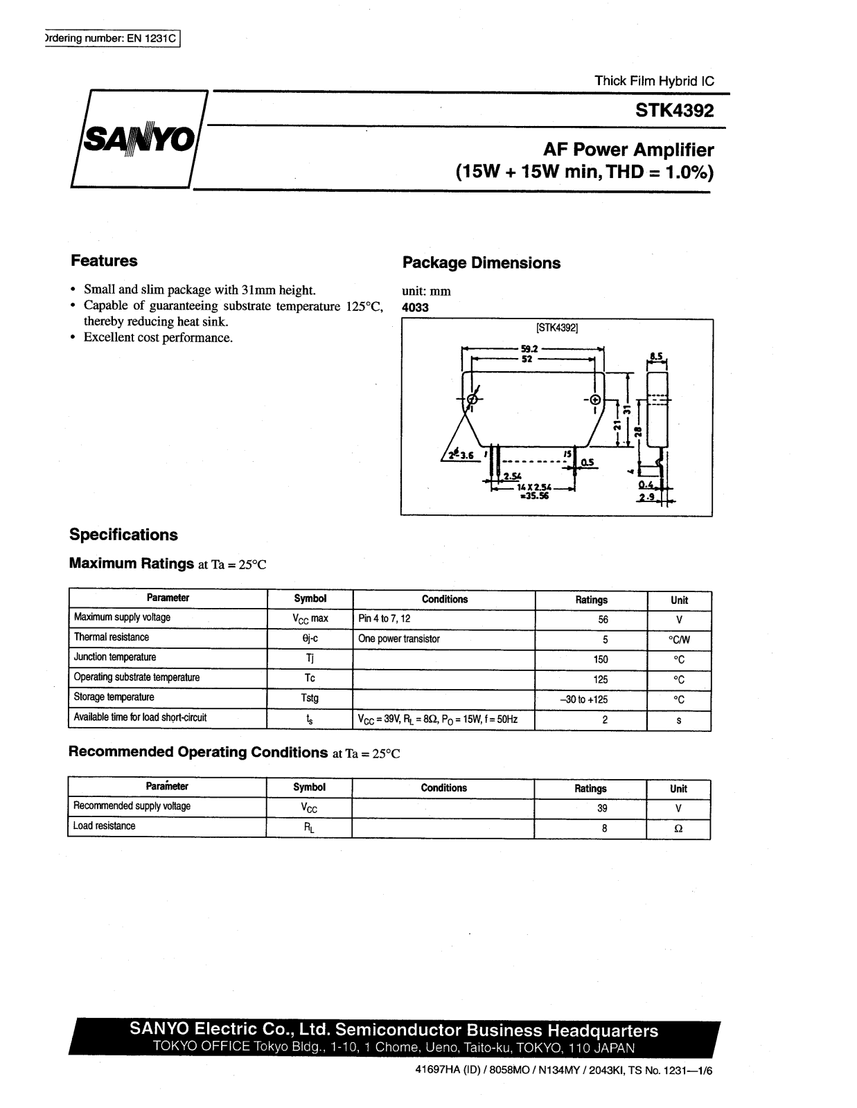 Datasheet STK4392 Specification - ManualMachine.com