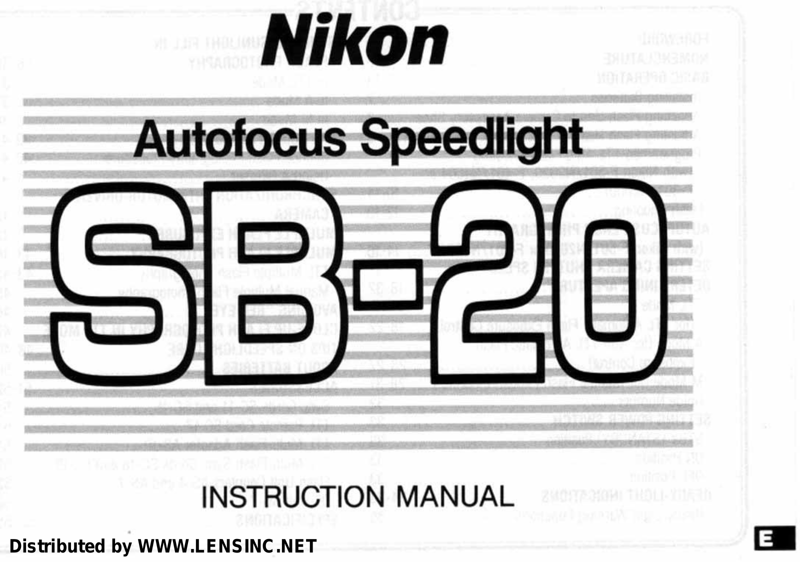 Nikon SB-20 AF SPEEDLIGHT Instruction Manual