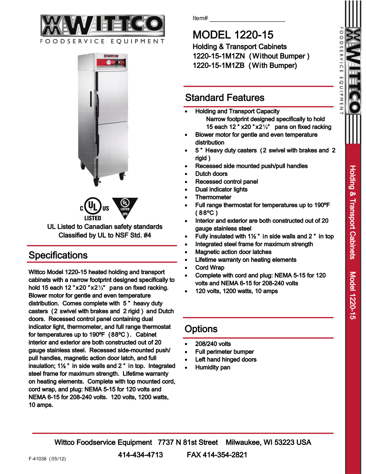 Wittco 1220-15, 1220-15-1M1ZB, 1220-15-1M1ZN User Manual