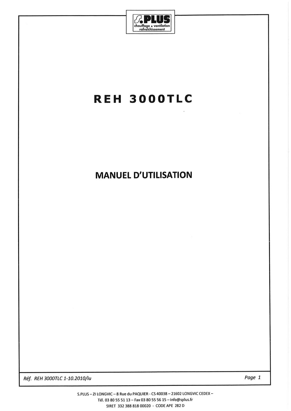 S.plus REH 3000 TLC User Manual