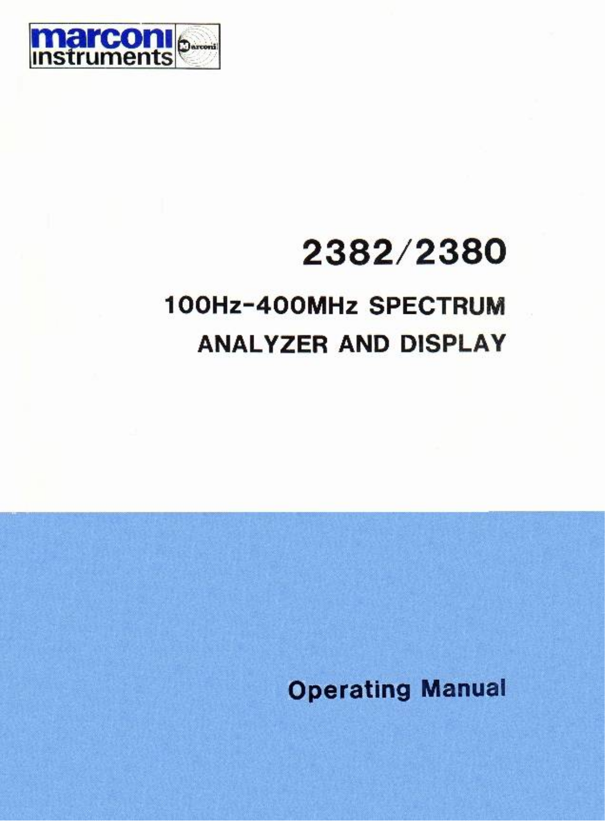 Marconi 2382, 2380 User Manual