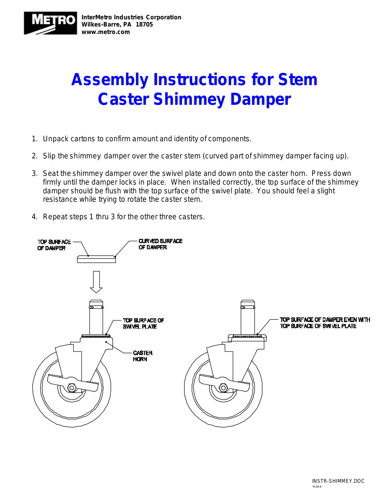 Metro Stem Caster Shimmey Damper User Manual