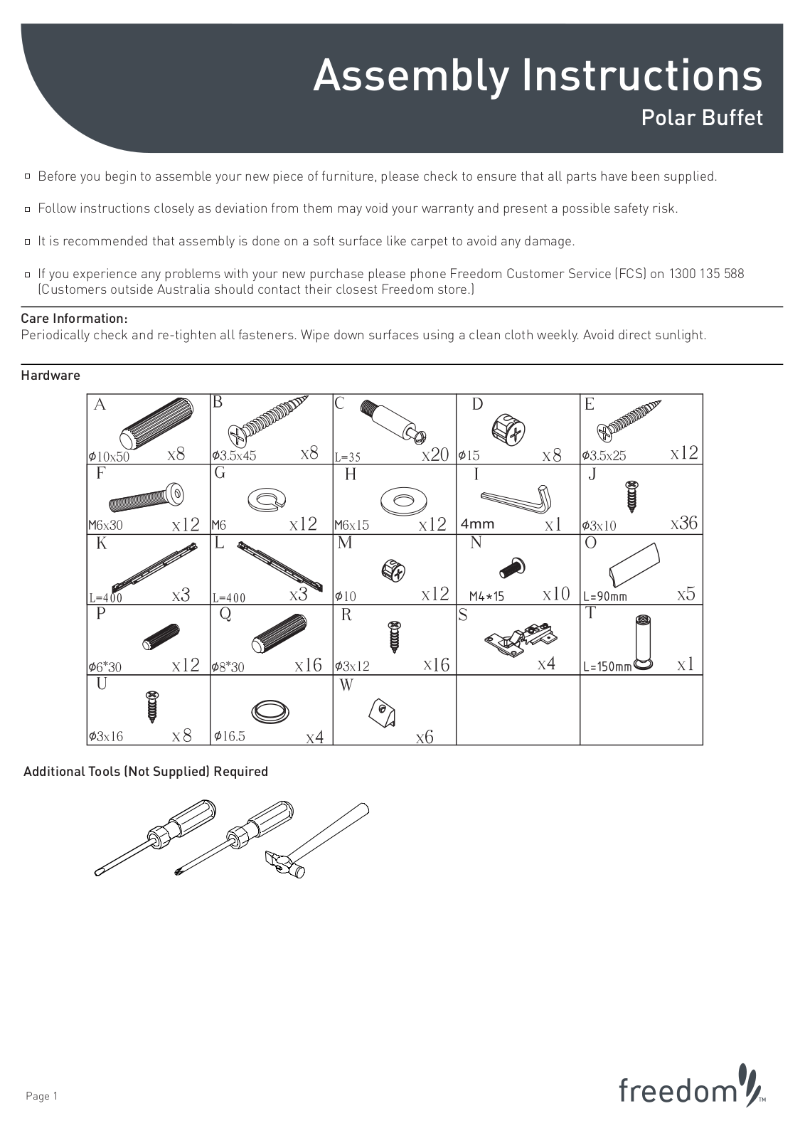 Freedom Polar Buffet Assembly Instruction