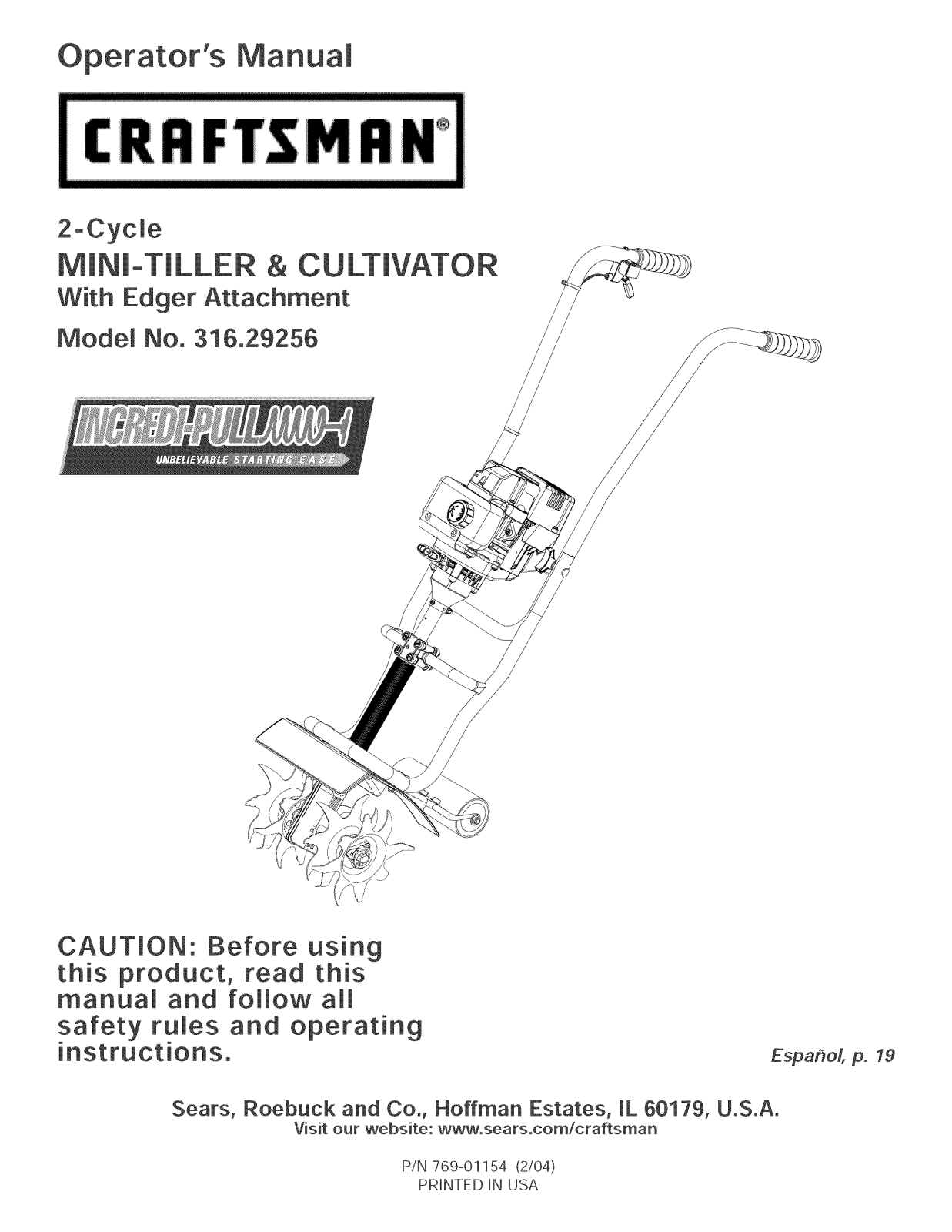 Craftsman 316292560, 29256 Owner’s Manual