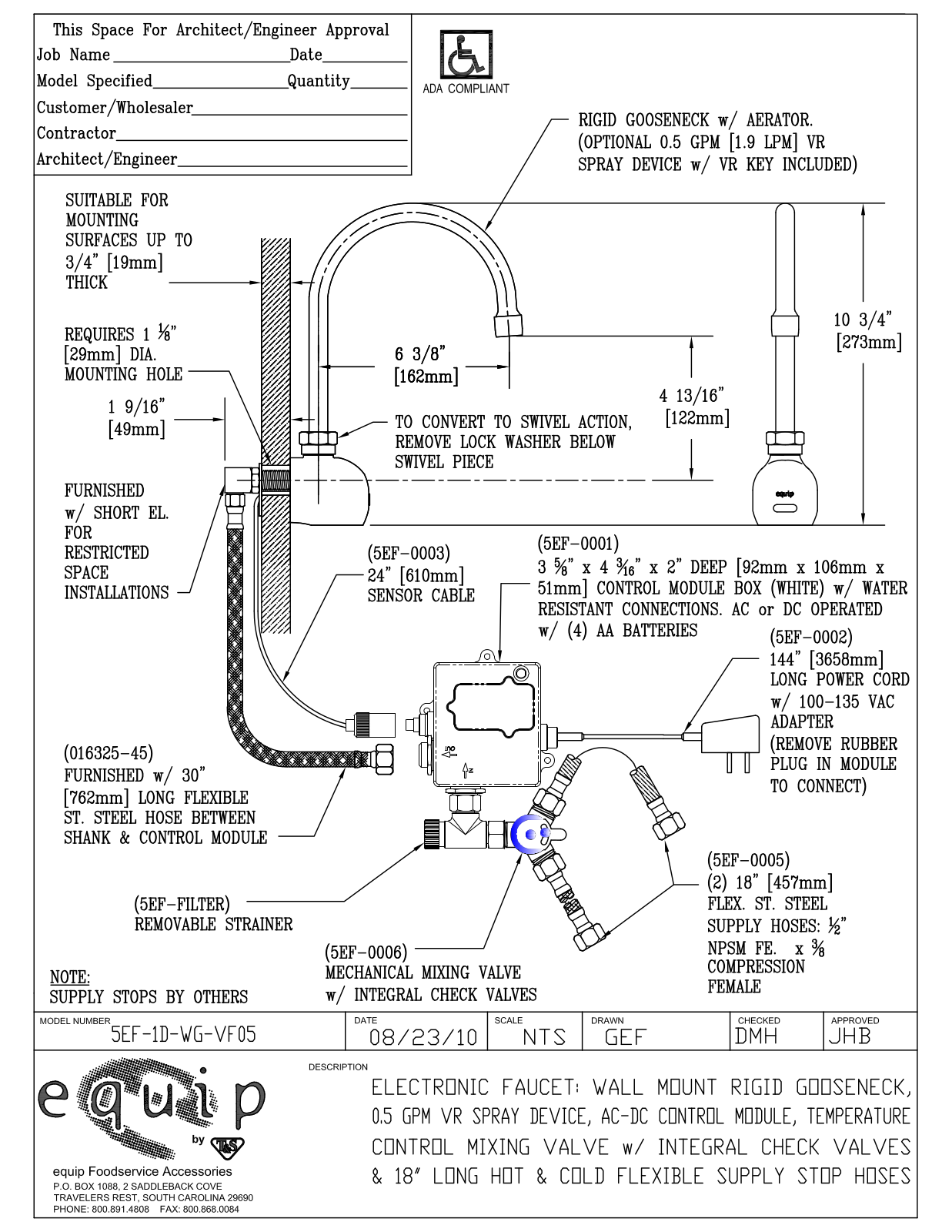 T & S Brass & Bronze Works 5EF-1D-WG-VF05 General Manual