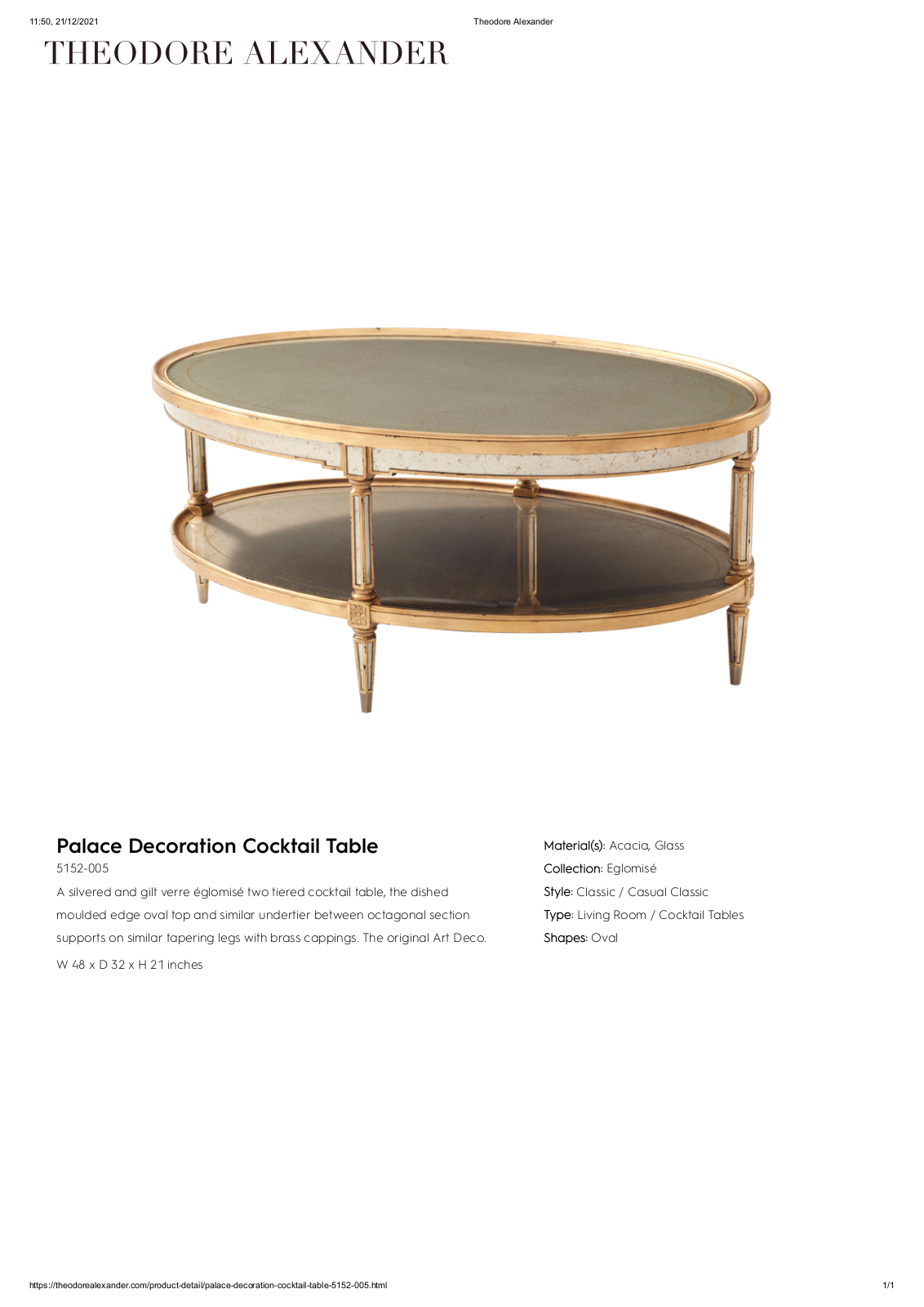 Theodore Alexander FPLJ1152 Specifications - ManualMachine.com