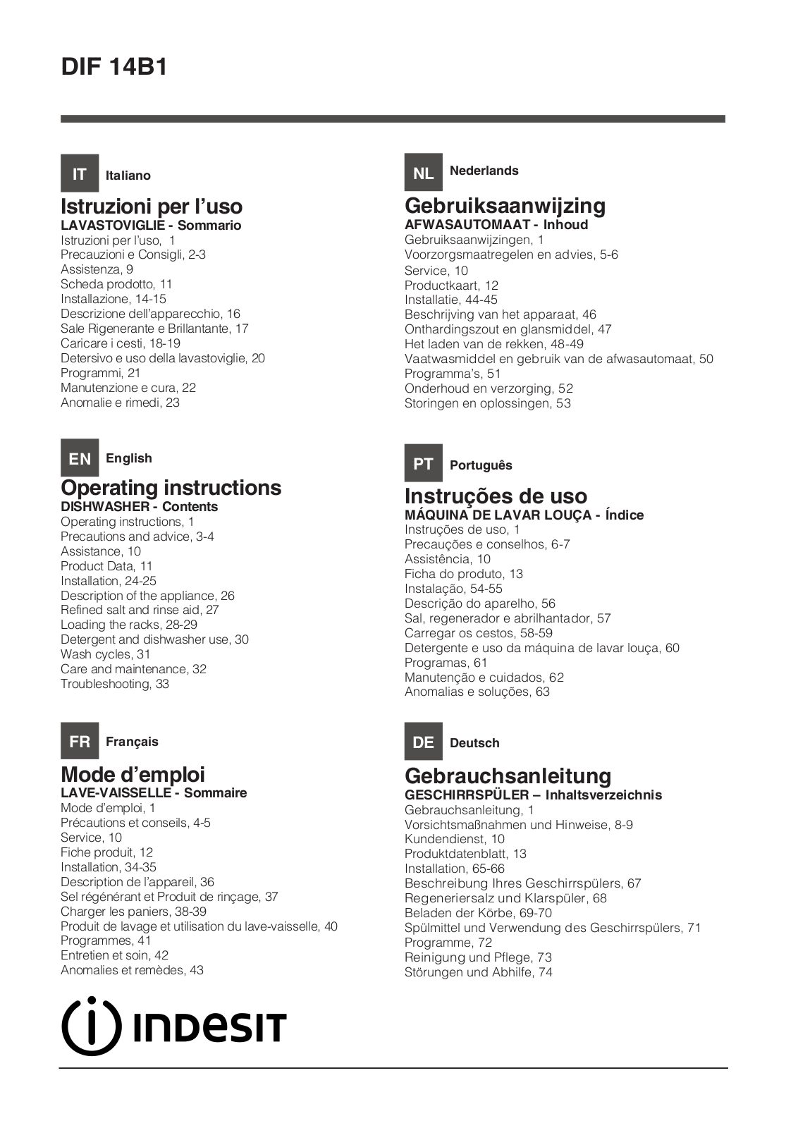 INDESIT DIF 14B1 A EU User Manual