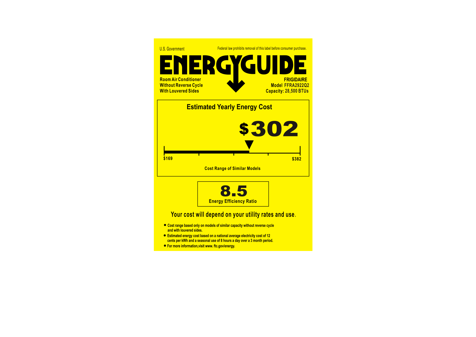 Frigidaire FFRA2922Q2 Energy Guide