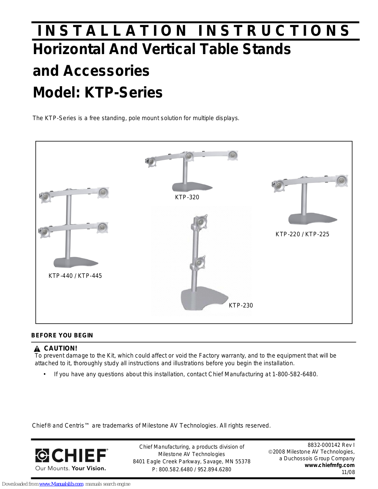 CHIEF KTP-Series, KTP-320, KTP-220, KTP-225, KTP-230 Installation Instructions Manual - ManualMachine.com