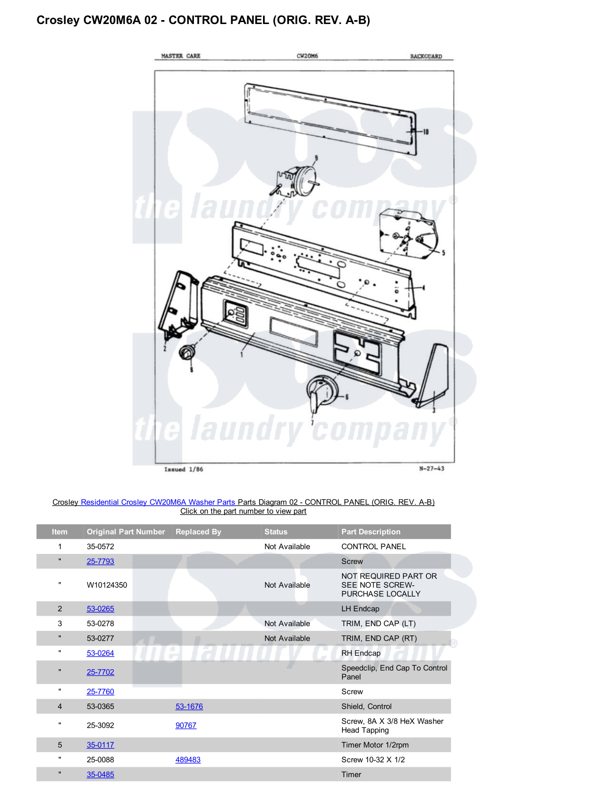 Crosley CW20M6A Parts Diagram