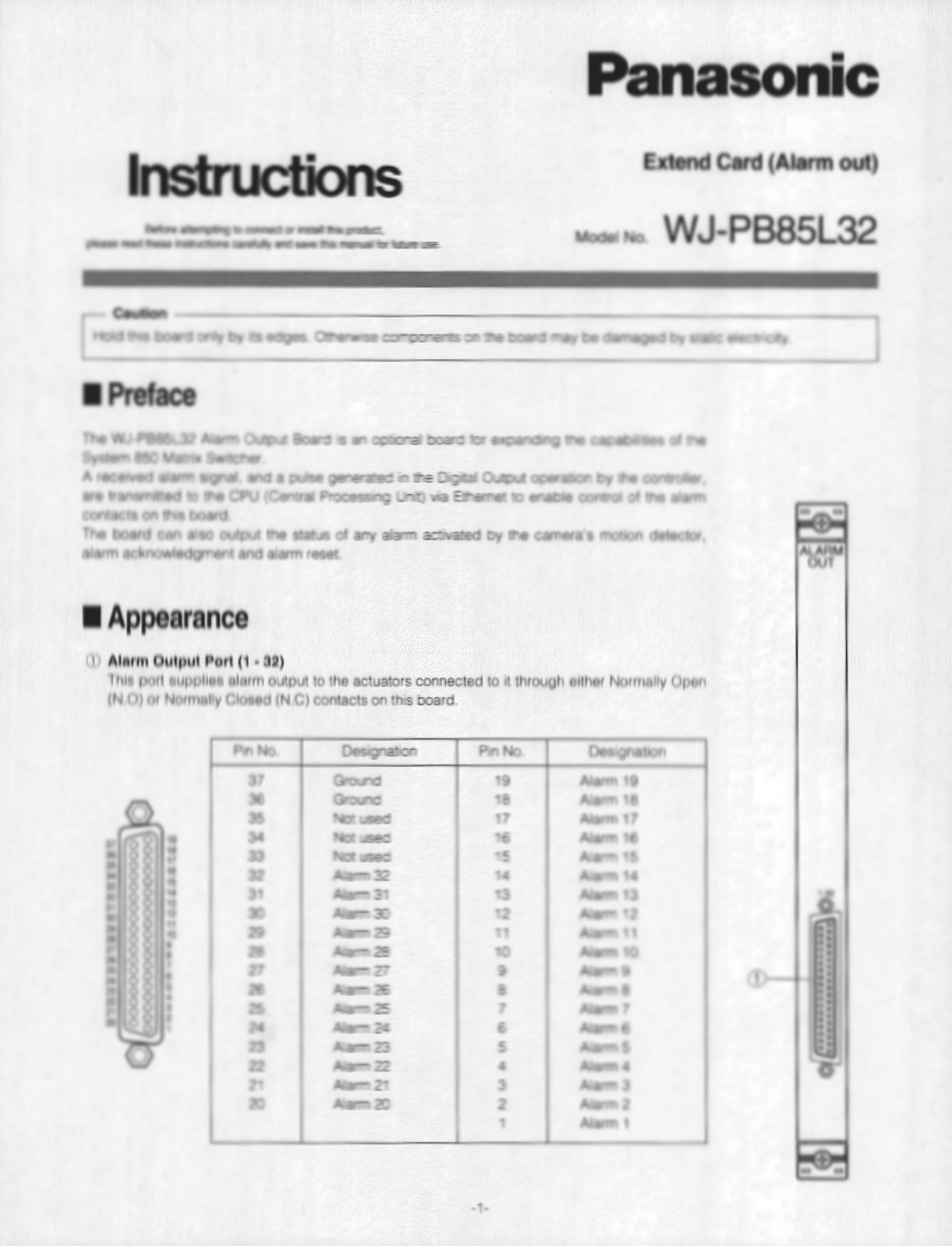 Panasonic WJ-PB85L32 User Manual