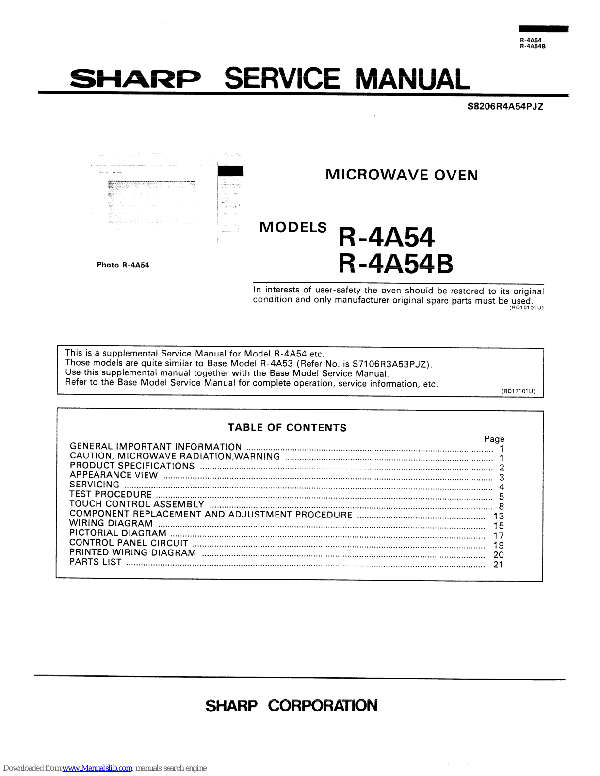 Sharp R-4A54, R-4A54B Service Manual - ManualMachine.com