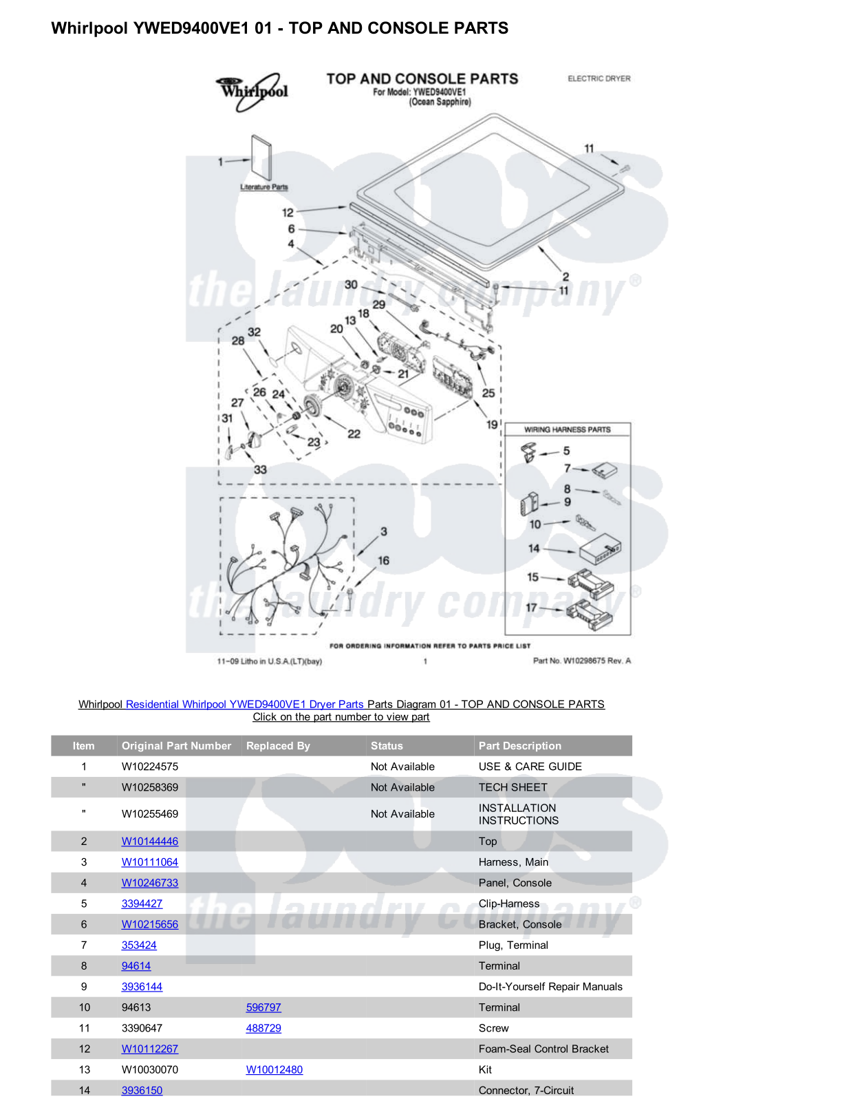 Whirlpool YWED9400VE1 Parts Diagram