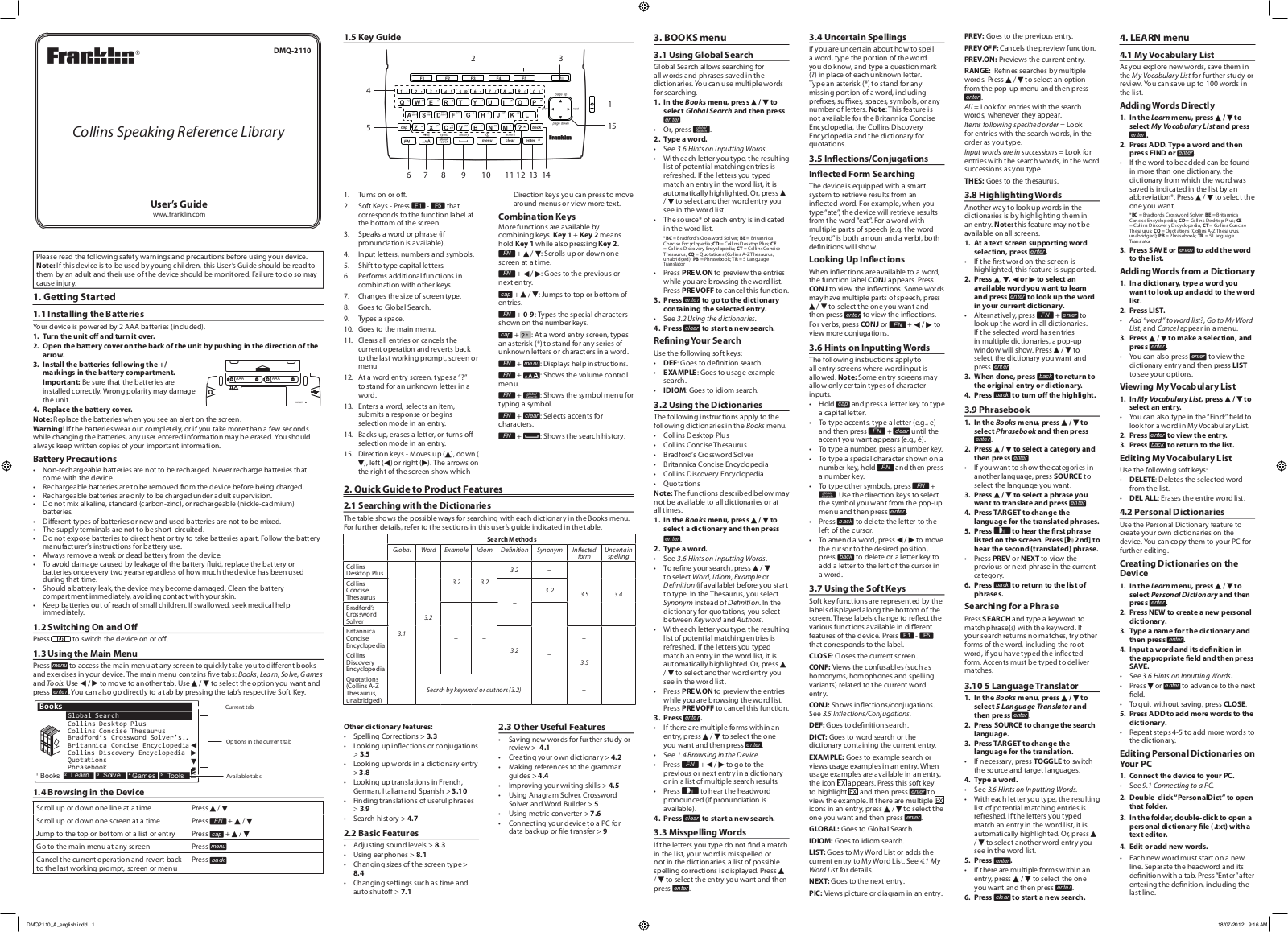 Franklin DMQ-2110 User Manual