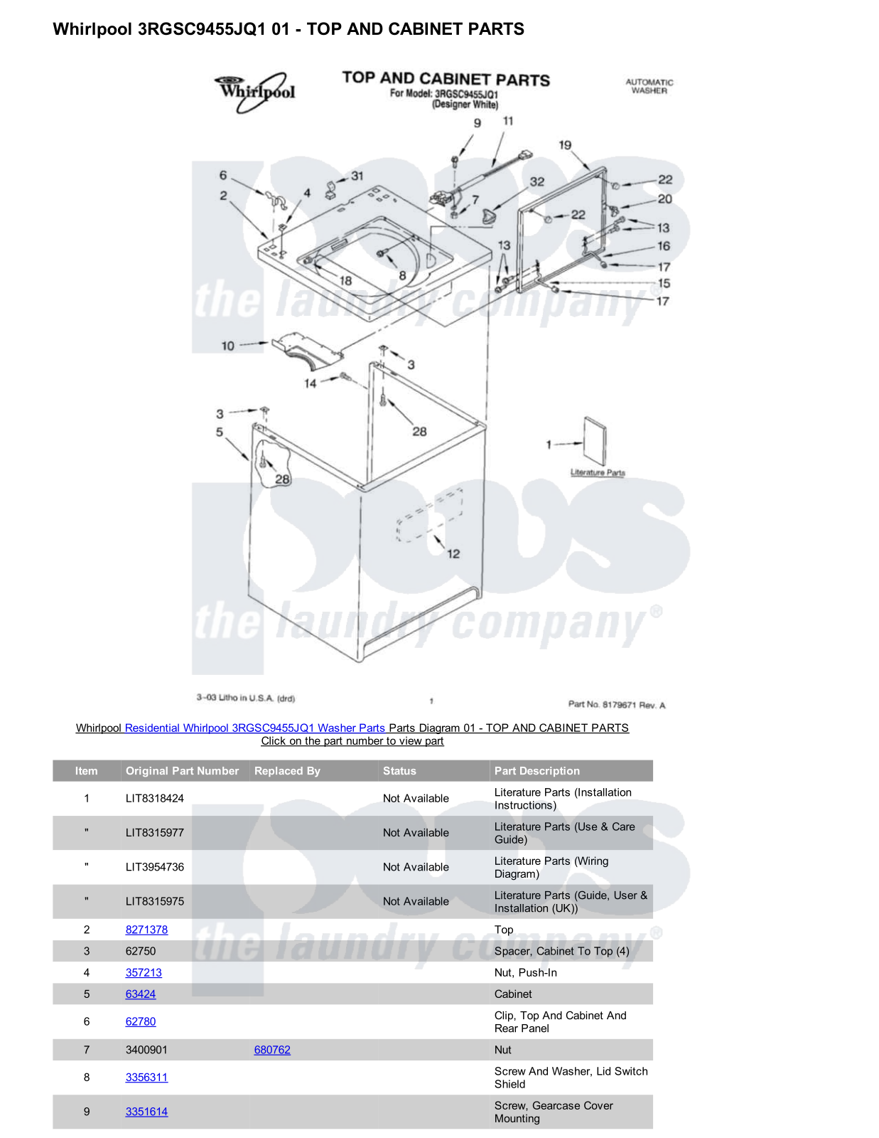 Whirlpool 3RGSC9455JQ1 Parts Diagram