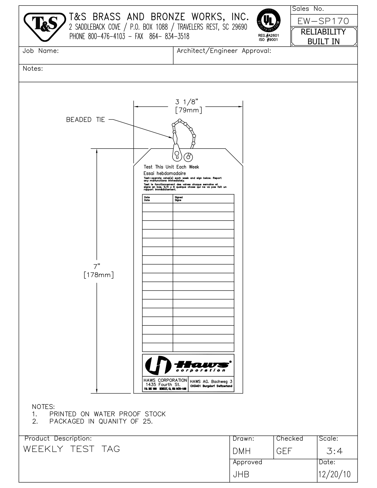 T&S Brass EW-SP170 User Manual