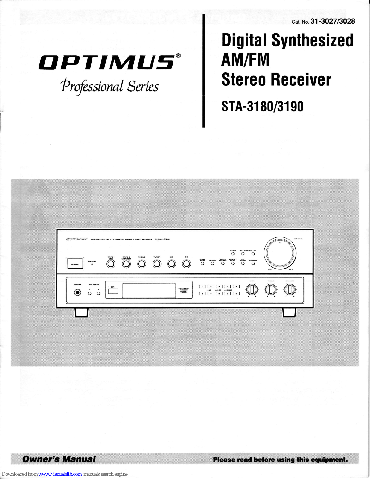 Optimus Professional STA-3180, Professional STA-3190 Owner's Manual