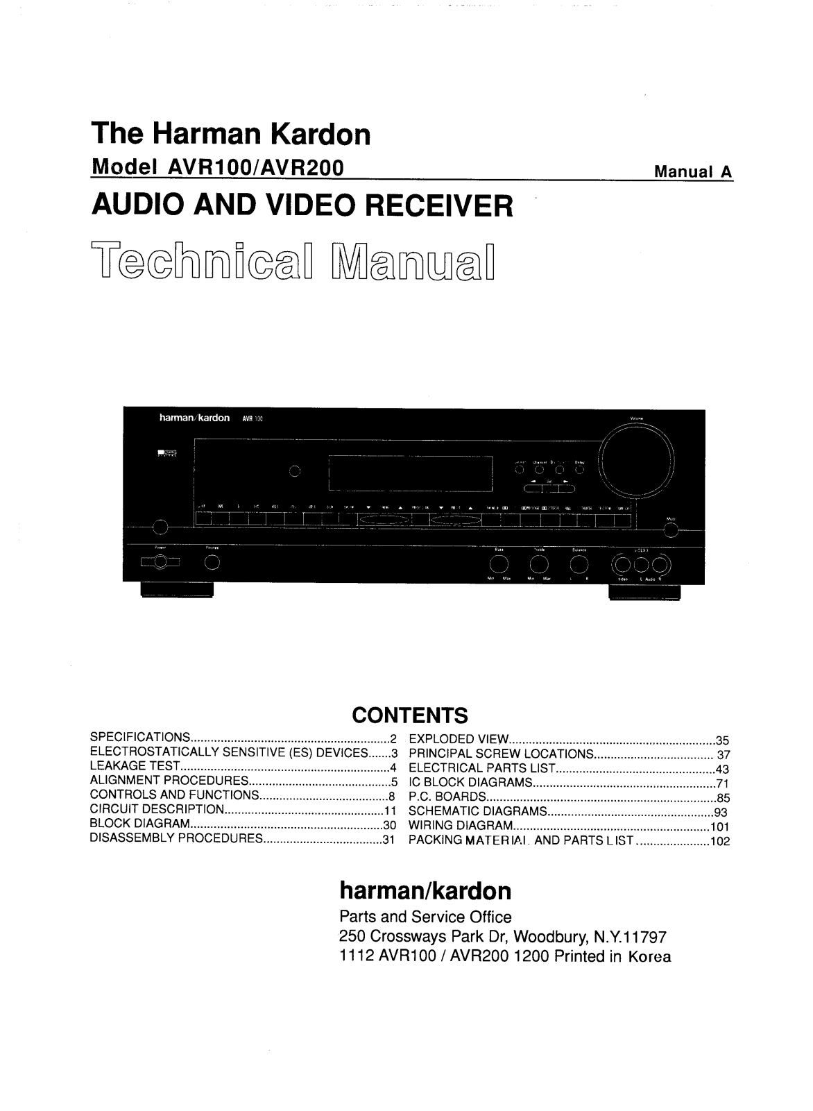 Harman Kardon 200 Technical manual