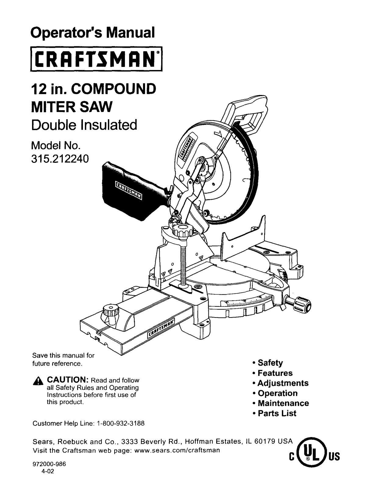 Craftsman 315.212240 User Manual