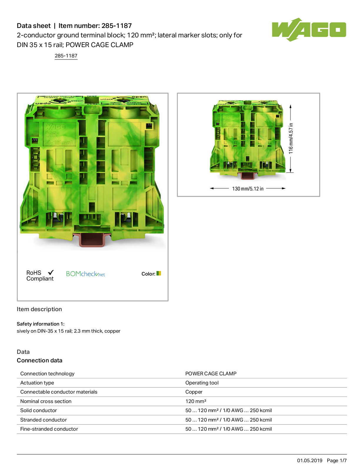 Wago 285-1187 Data Sheet