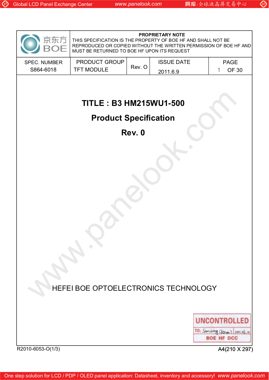 BOE HM215WU1-500 Specification