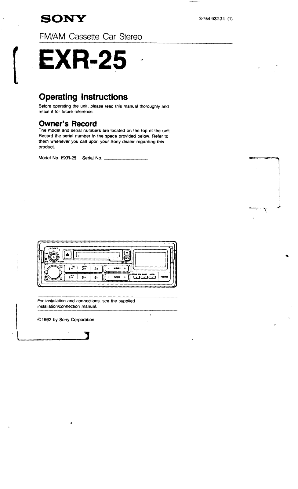 Sony EXR-25 Operating Manual