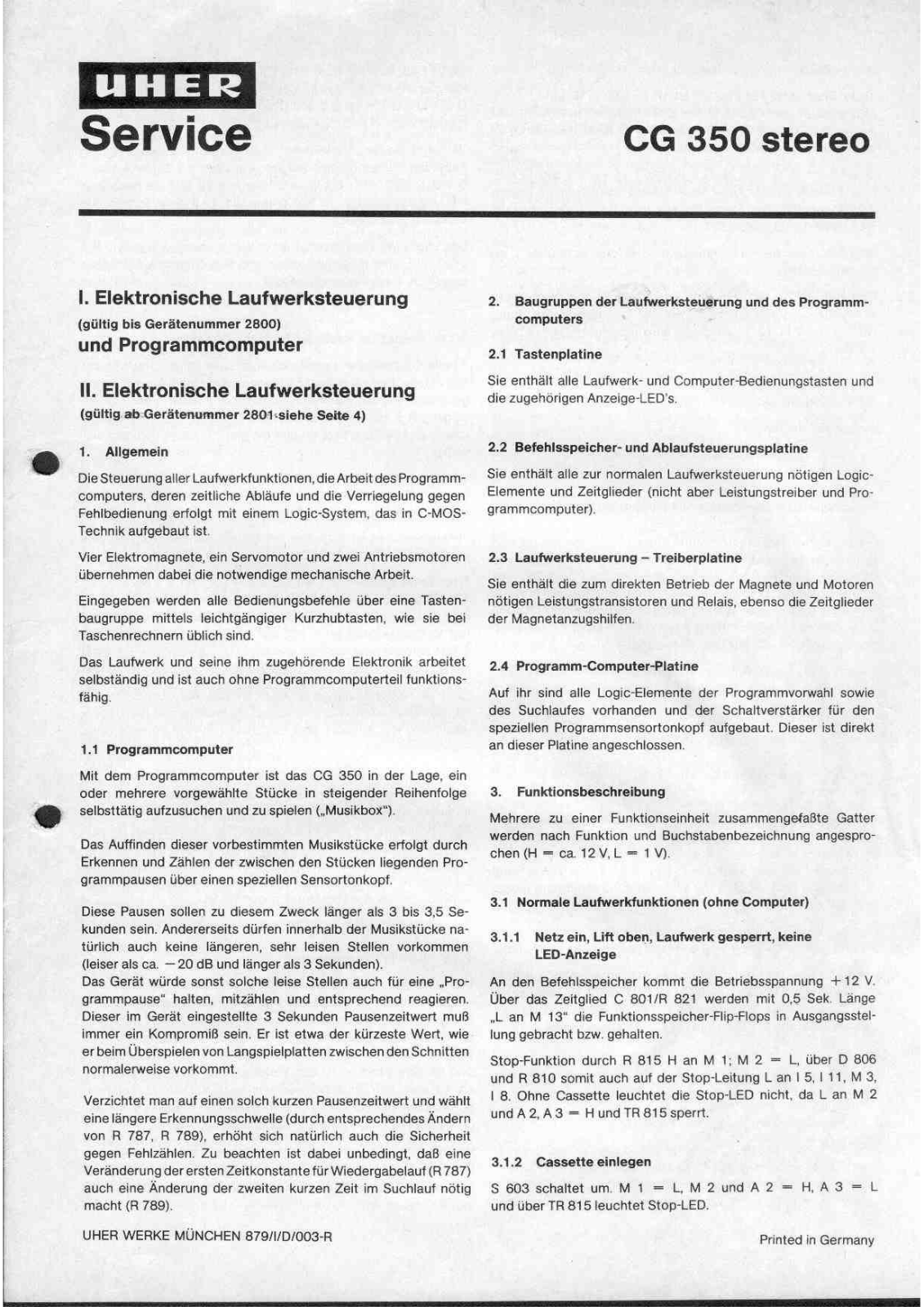 Uher CG-350 Service manual